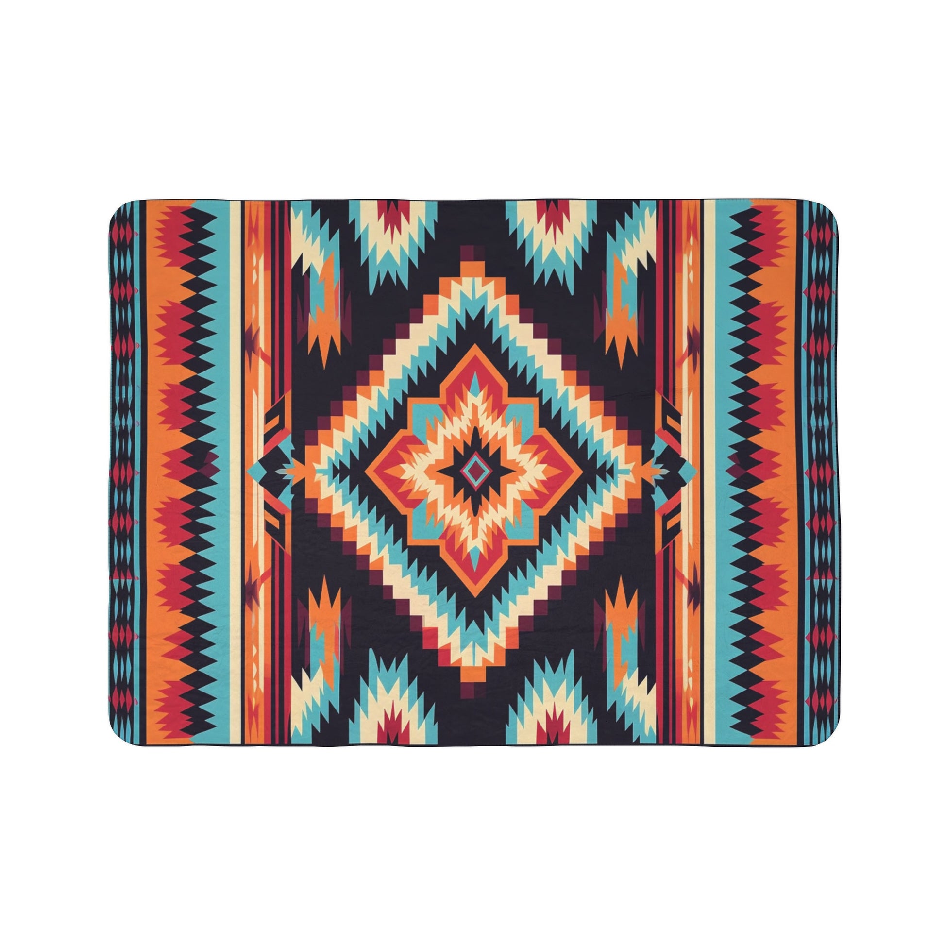 Cozy Native American Sherpa Throw, Fleece Southwest Bed Blanket, Western Decor Gift