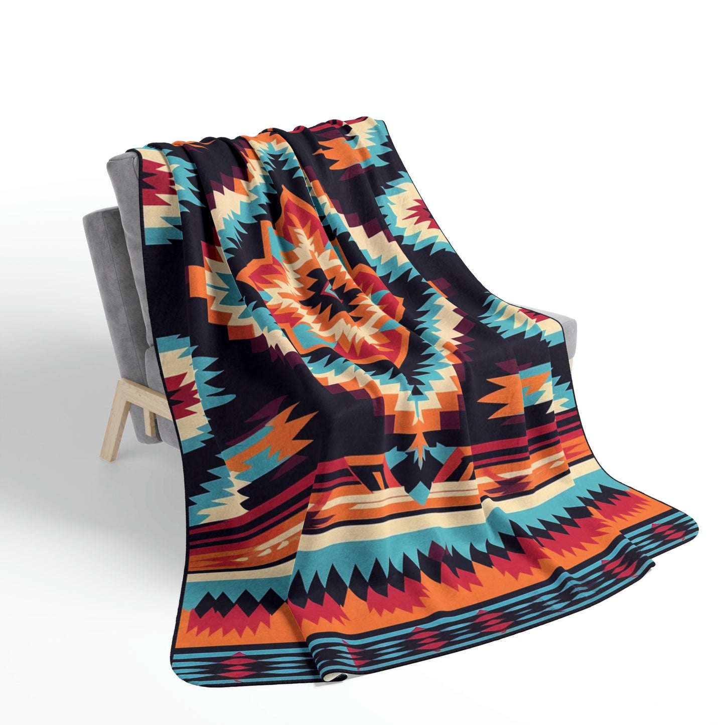 Cozy Native American Sherpa Throw, Fleece Southwest Bed Blanket, Western Decor Gift