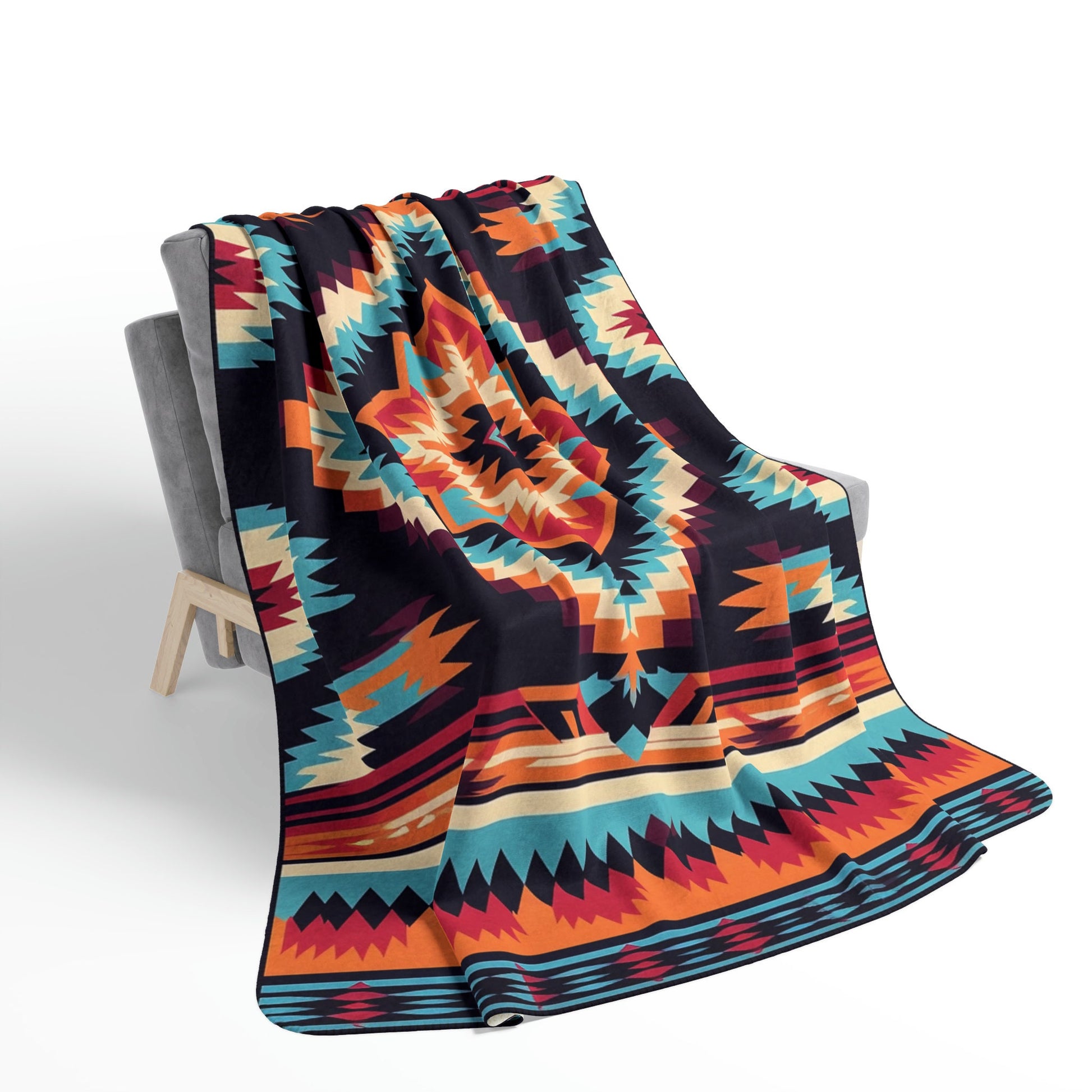 Cozy Native American Sherpa Throw, Fleece Southwest Bed Blanket, Western Decor Gift