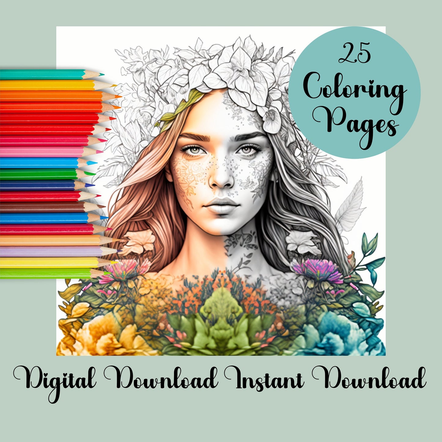 Floral Women Coloring Pages: 25 Printable Flower Designs (PDF)