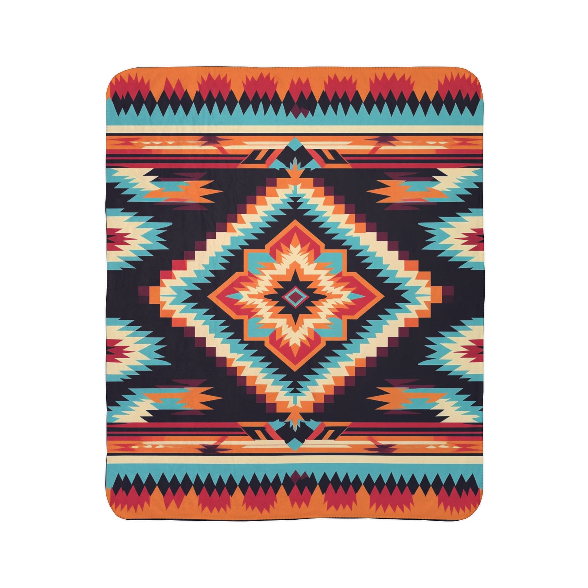 Cozy Native American Sherpa Throw, Fleece Southwest Bed Blanket, Western Decor Gift