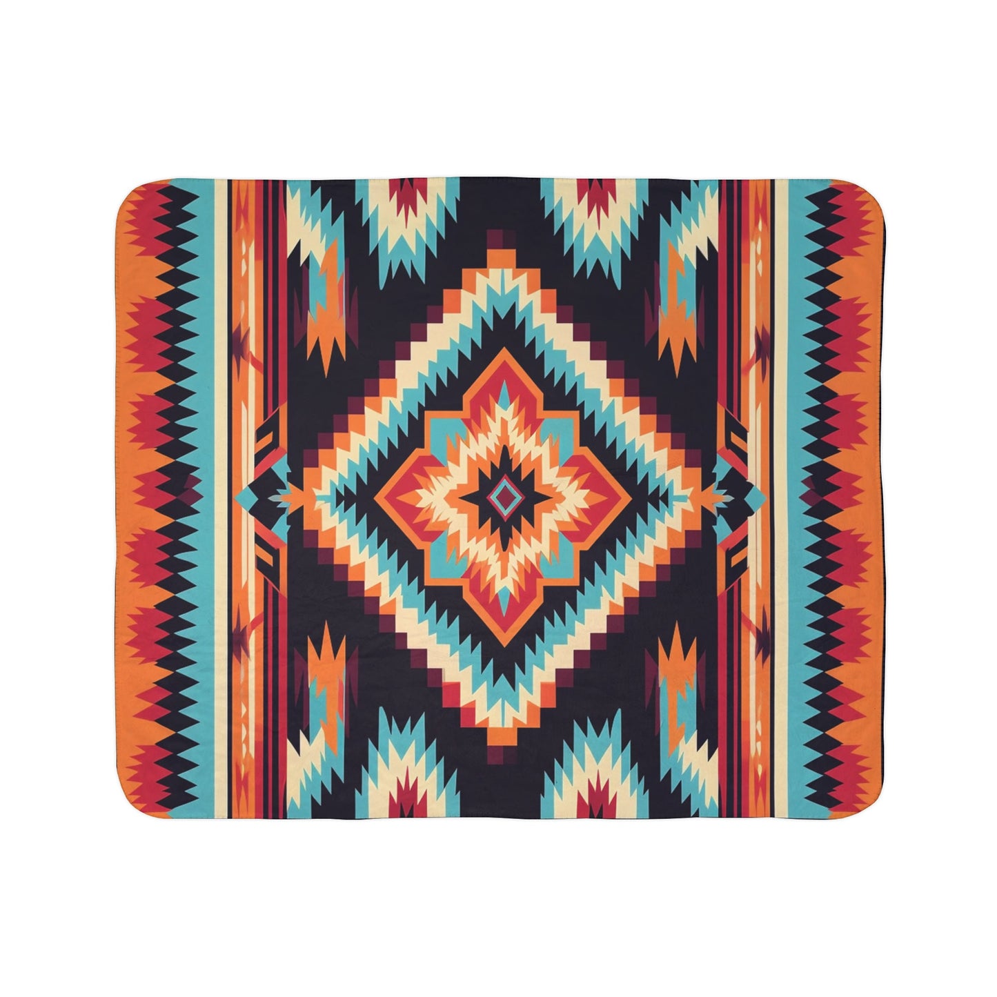 Cozy Native American Sherpa Throw, Fleece Southwest Bed Blanket, Western Decor Gift
