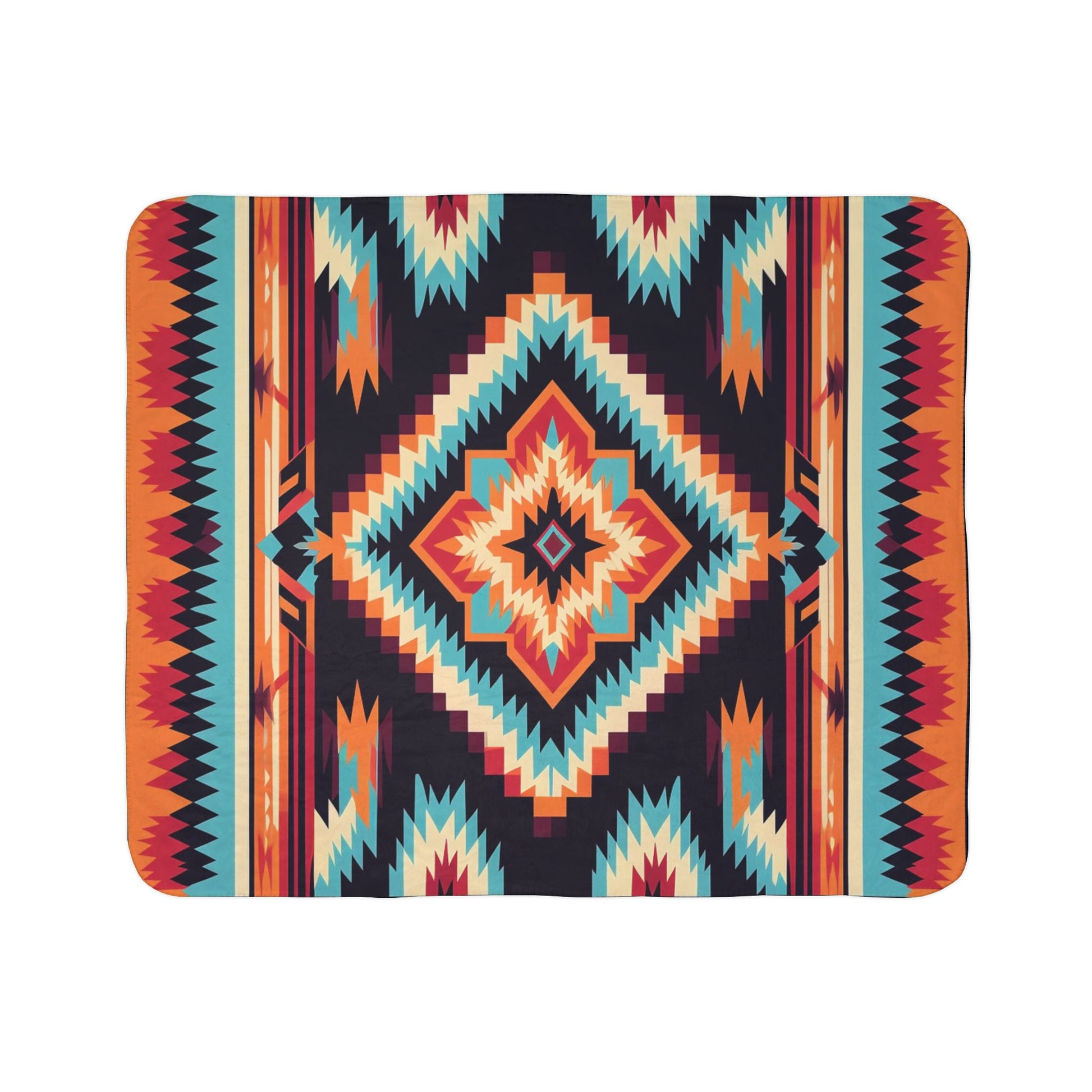 Cozy Native American Sherpa Throw, Fleece Southwest Bed Blanket, Western Decor Gift
