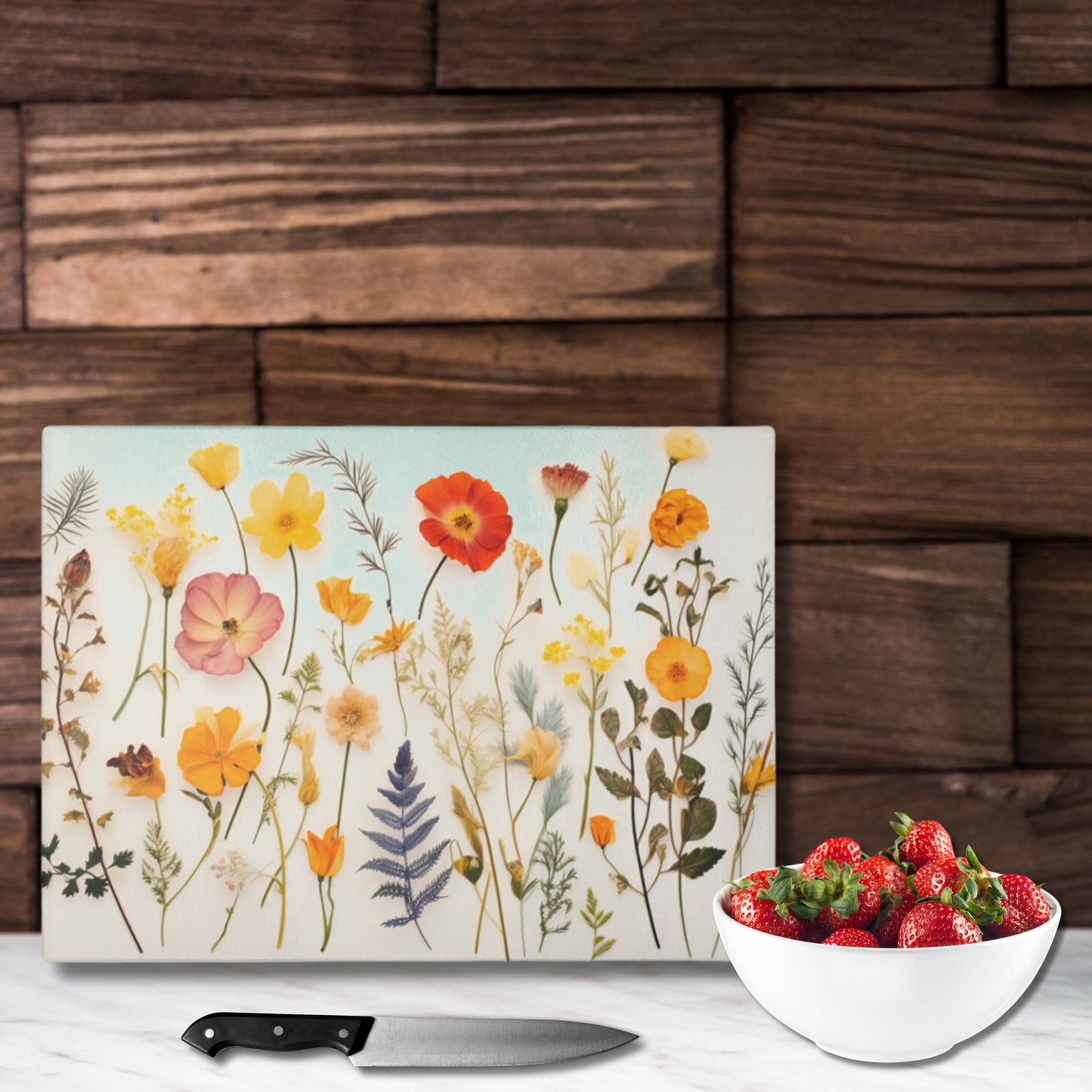 Wildflower Glass Cutting Board: Tempered Glass Kitchen Decor