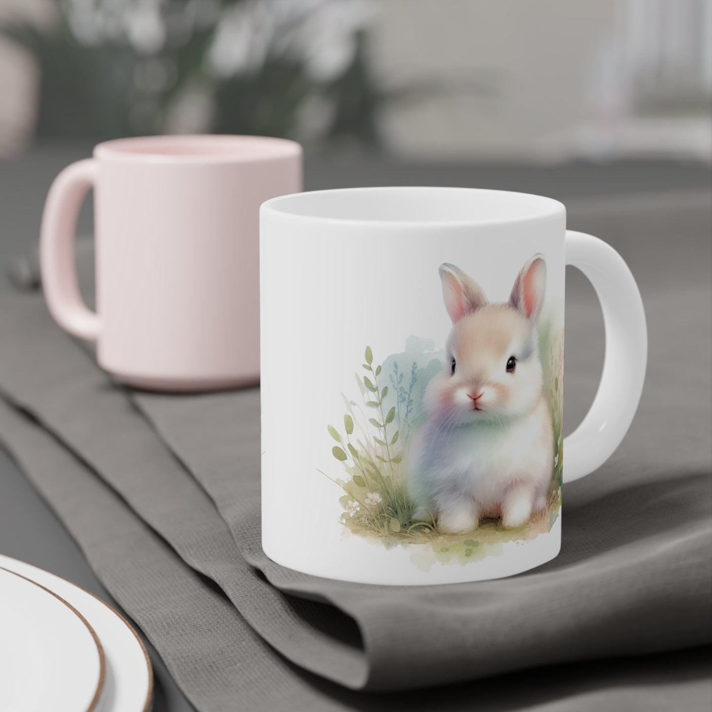 Ceramic Bunny Rabbit Coffee Mug: Handcrafted Charcoal Tea Cup