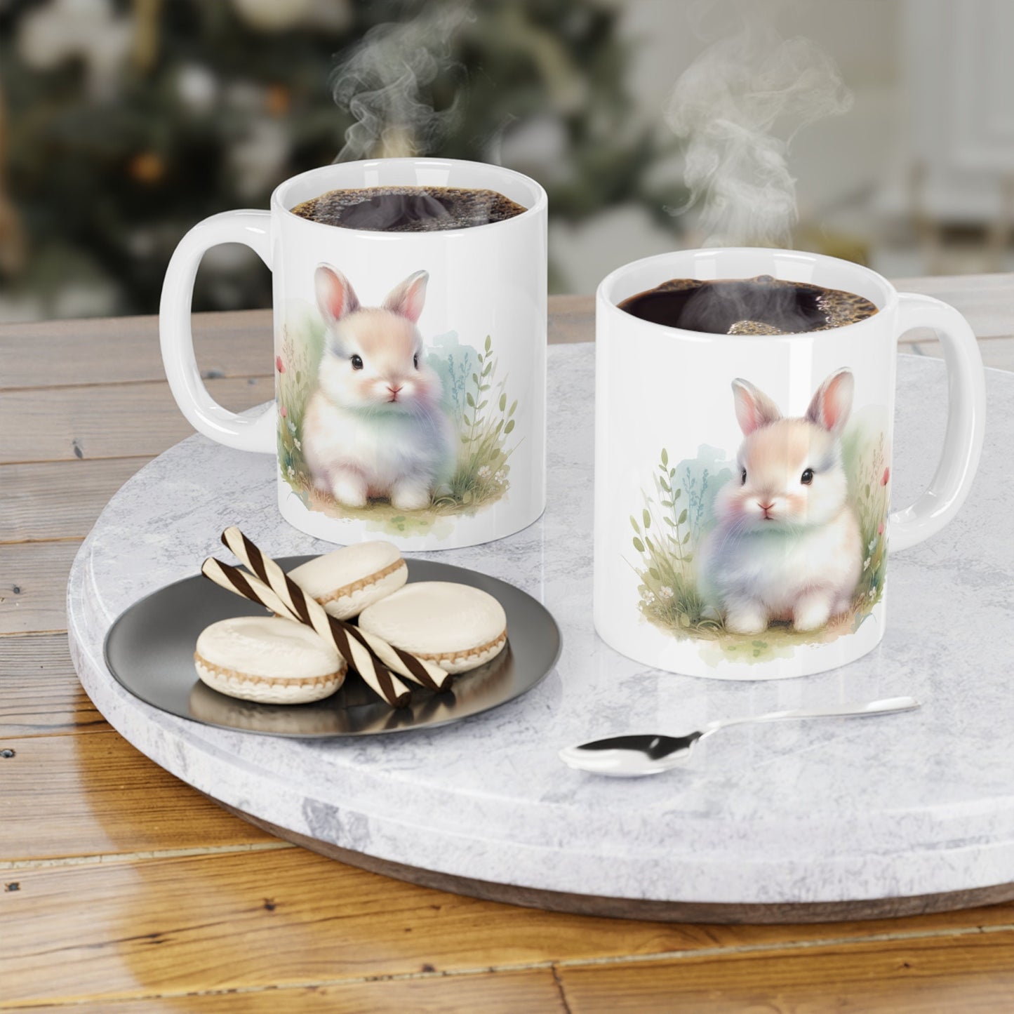 Ceramic Bunny Rabbit Coffee Mug: Handcrafted Charcoal Tea Cup