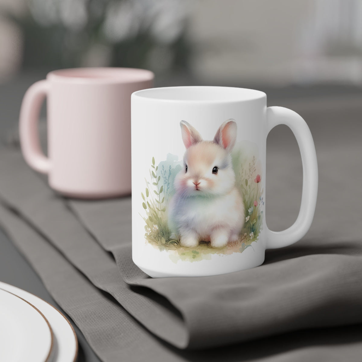 Ceramic Bunny Rabbit Coffee Mug: Handcrafted Charcoal Tea Cup