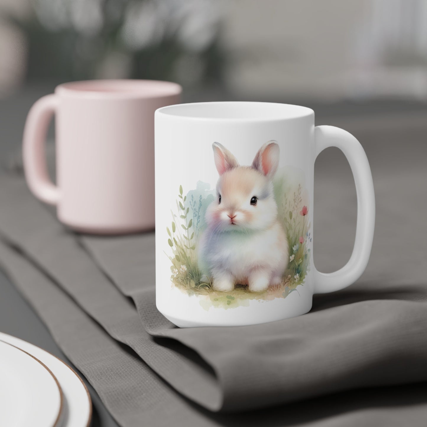 Ceramic Bunny Rabbit Coffee Mug: Handcrafted Charcoal Tea Cup