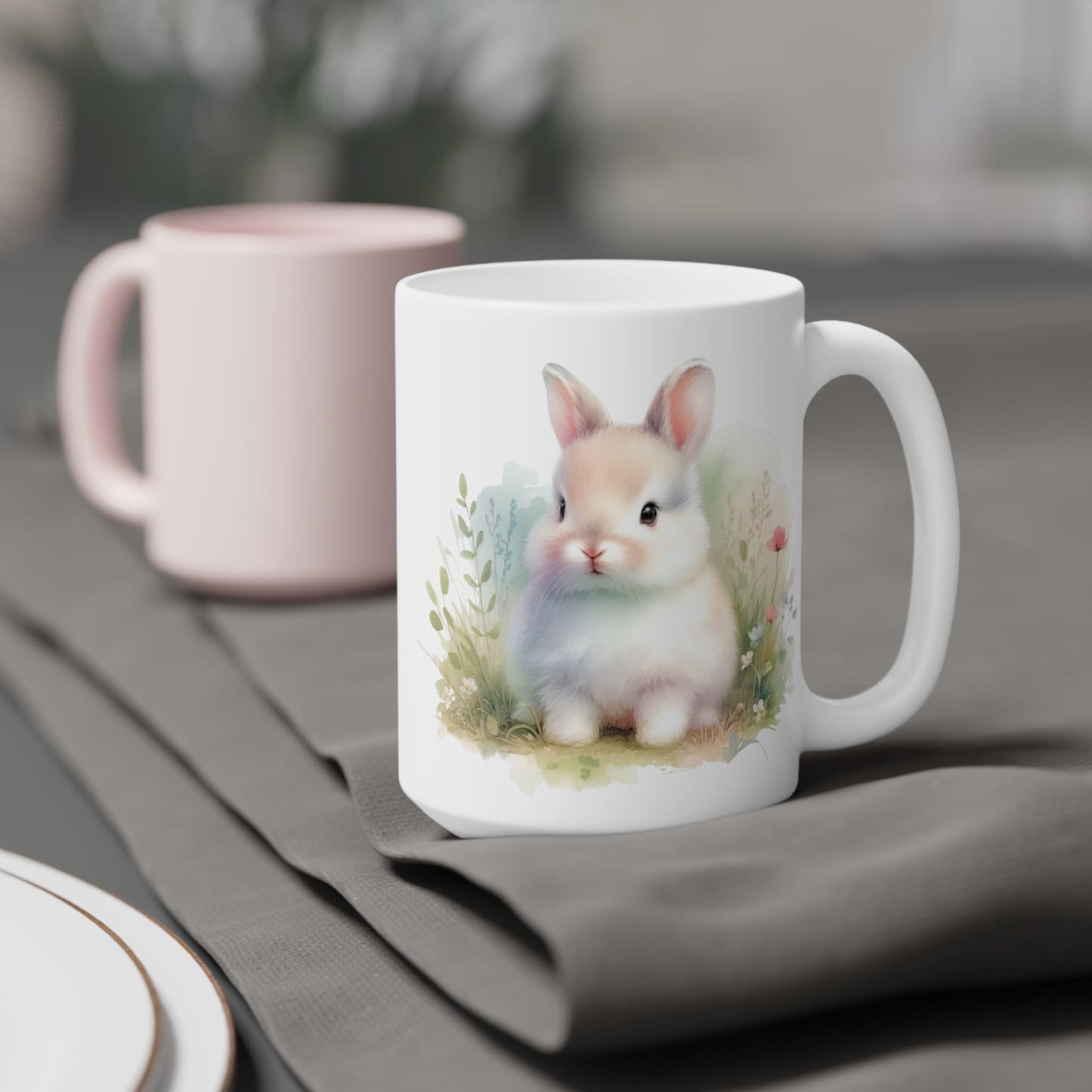 Ceramic Bunny Rabbit Coffee Mug: Handcrafted Charcoal Tea Cup