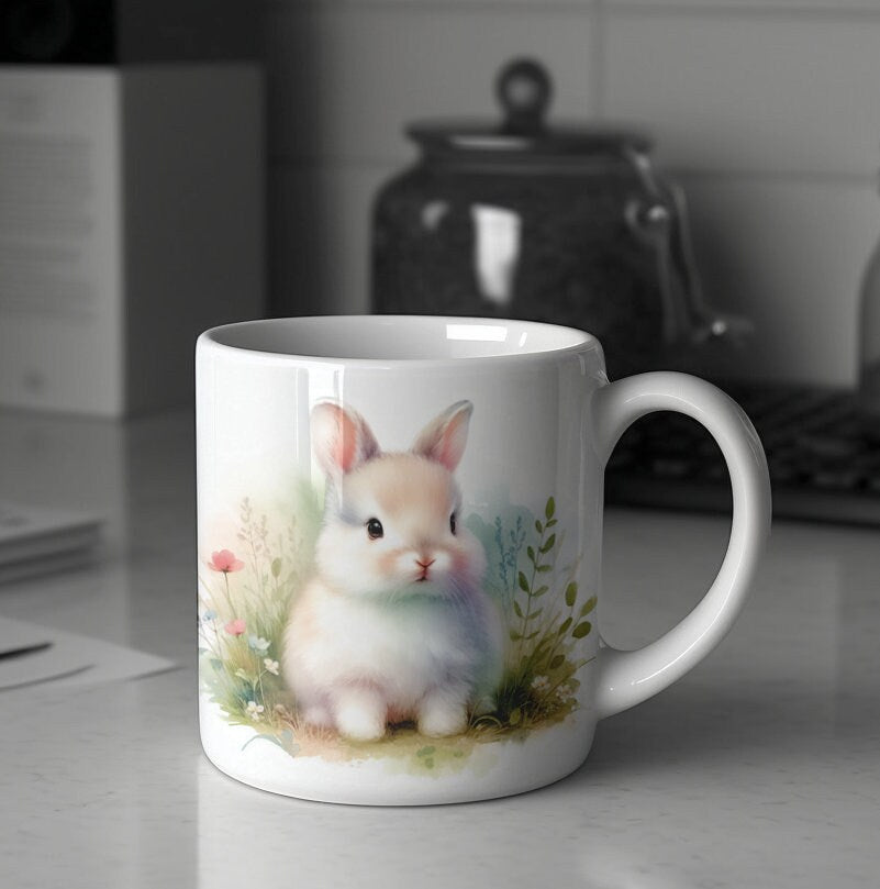 Ceramic Bunny Rabbit Coffee Mug: Handcrafted Charcoal Tea Cup