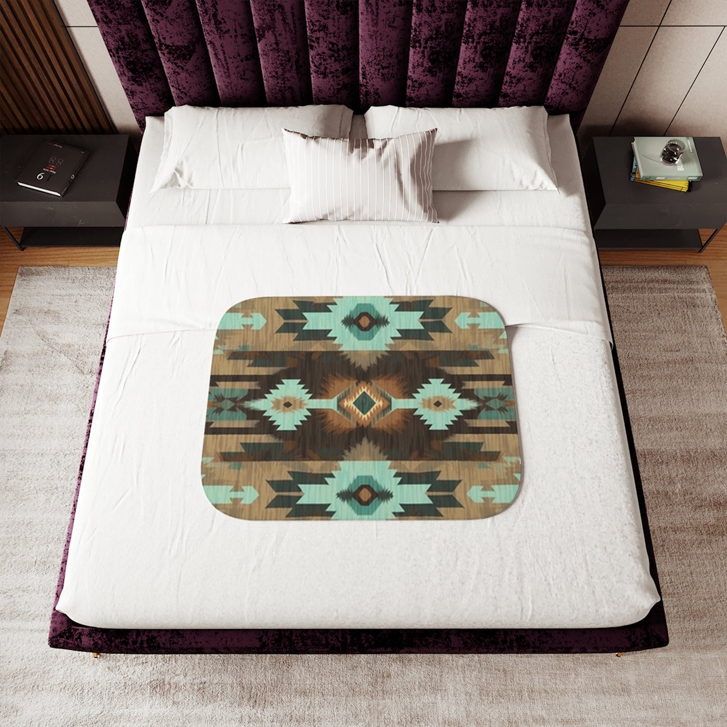 Southwest Native Sherpa Throw Blanket - Bohemian Home Decor Gift Cozy Lightweight Geometric Pattern