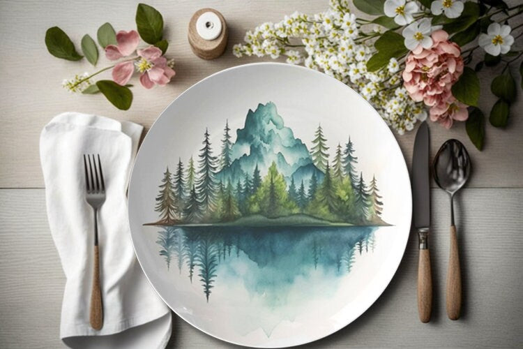 Mountain-Inspired Durable Dinner Plates: Stylish Everyday Dining Gift for Nature Lovers & Modern Homes