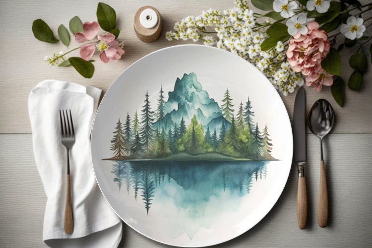 Mountain-Inspired Durable Dinner Plates: Stylish Everyday Dining Gift for Nature Lovers & Modern Homes