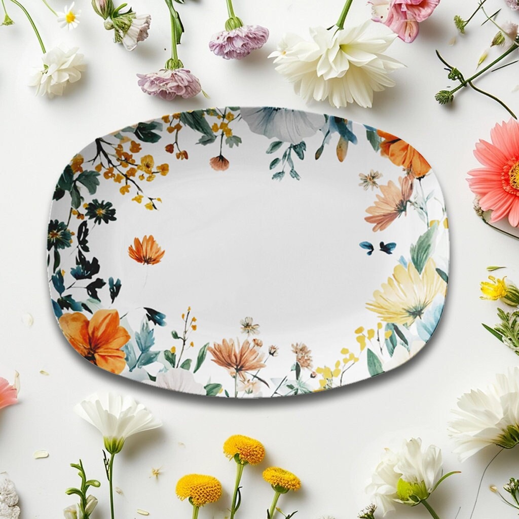 Floral Serving Platter: Handcrafted Decorative Dish for Celebrations, Gifts & Entertaining