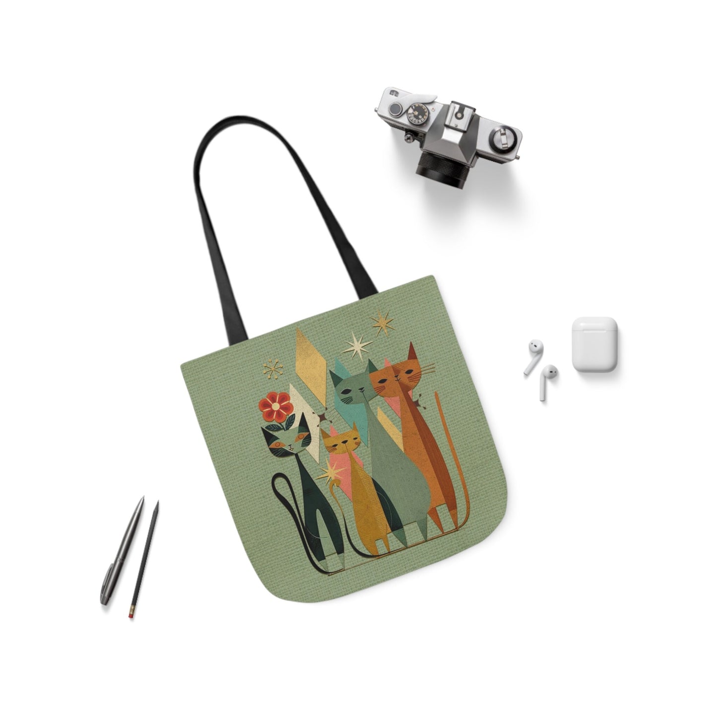 Mid-Century Cat Tote Bag, Cat Canvas Tote Bag, Cat Tote Bag, Cat Bag, Retro Cat Bag, Retro Tote Bag, Retro Cat Tote Bag