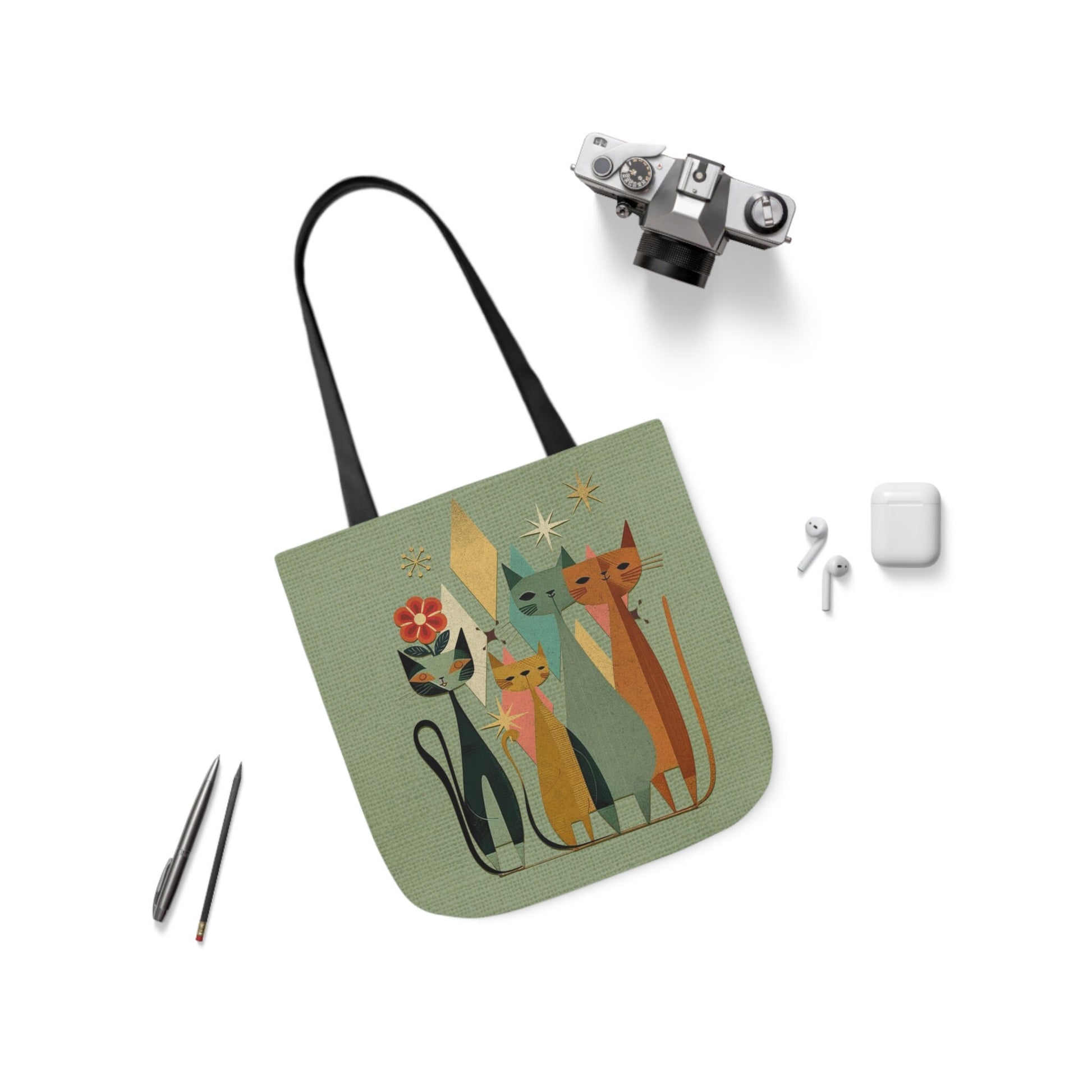 Mid-Century Cat Tote Bag, Cat Canvas Tote Bag, Cat Tote Bag, Cat Bag, Retro Cat Bag, Retro Tote Bag, Retro Cat Tote Bag