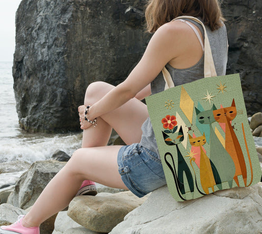 Cat Tote Bag, Retro Cat Bag, Retro Tote Bag, Retro Cat Tote Bag, Mid-Century Cat Tote Bag, Host Gift