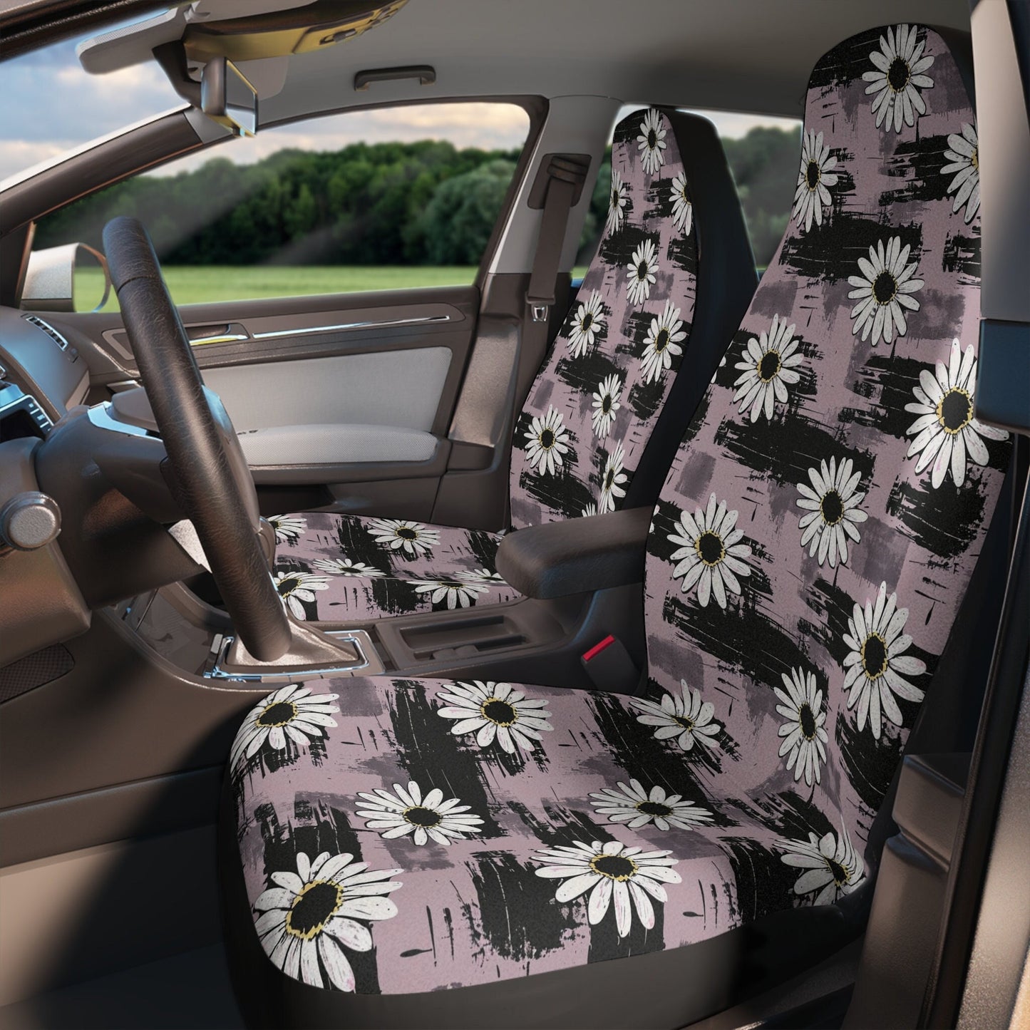 Gothic Daisy Car Seat Covers, Polyester, Universal Fit Set