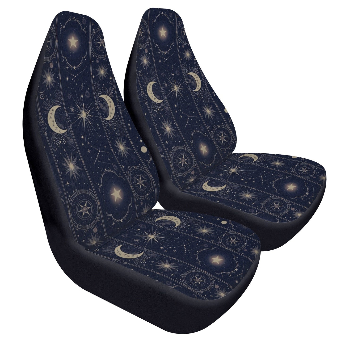 Celestial Moon Car Seat Cover: Blue & Gold Cosmic Protection