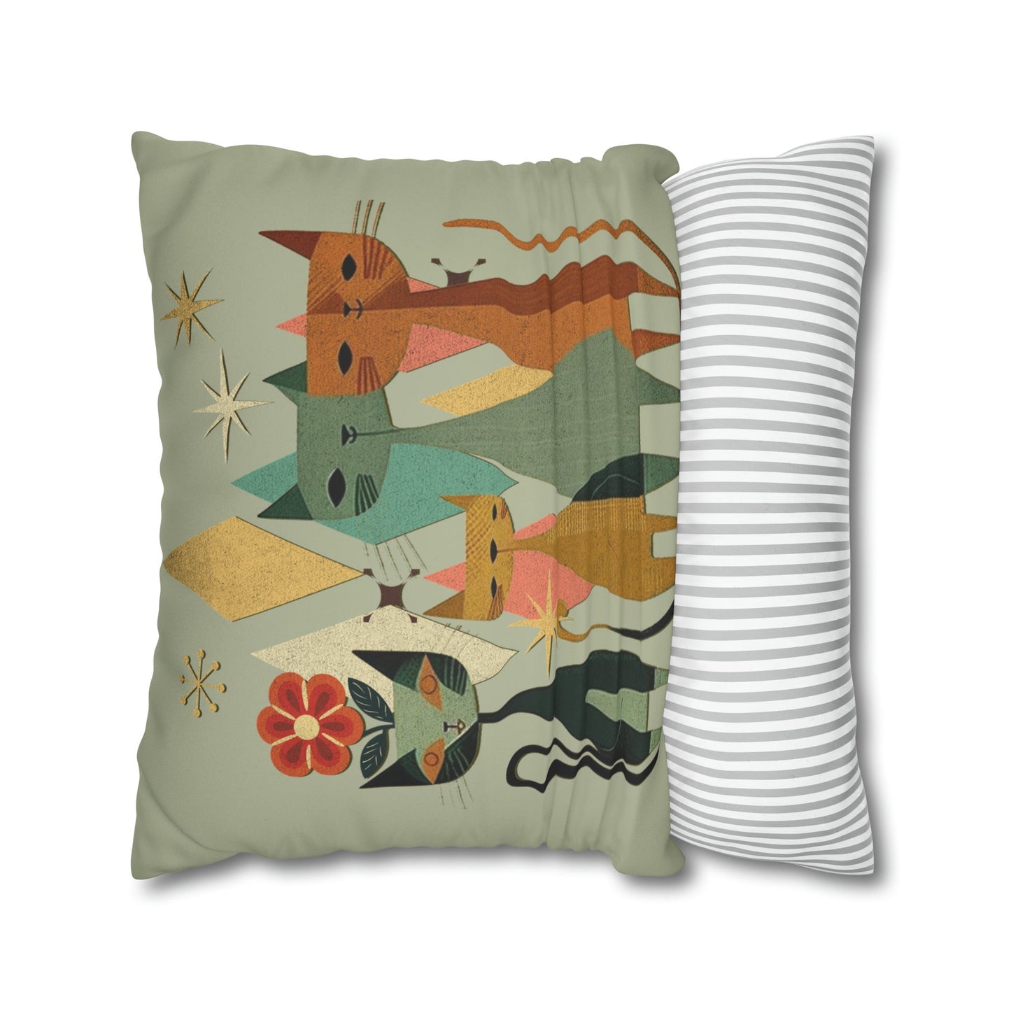 Mid-Century Pillow, Cat Pillow Case, Cat Throw Pillow, Gift Giving Idea, Thoughtful Gift Idea, Retro Home Decor