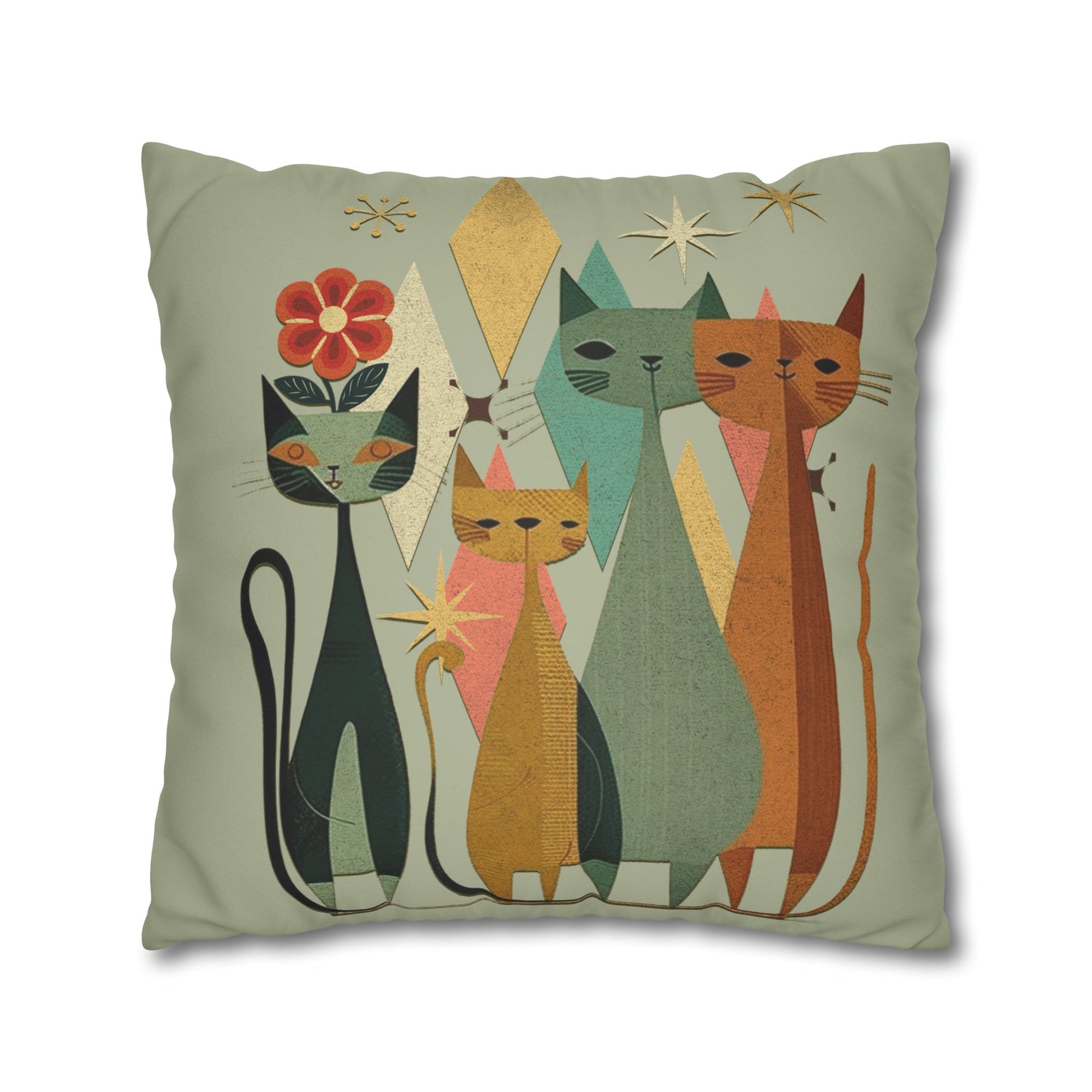 Mid-Century Pillow, Cat Pillow Case, Cat Throw Pillow, Gift Giving Idea, Thoughtful Gift Idea, Retro Home Decor