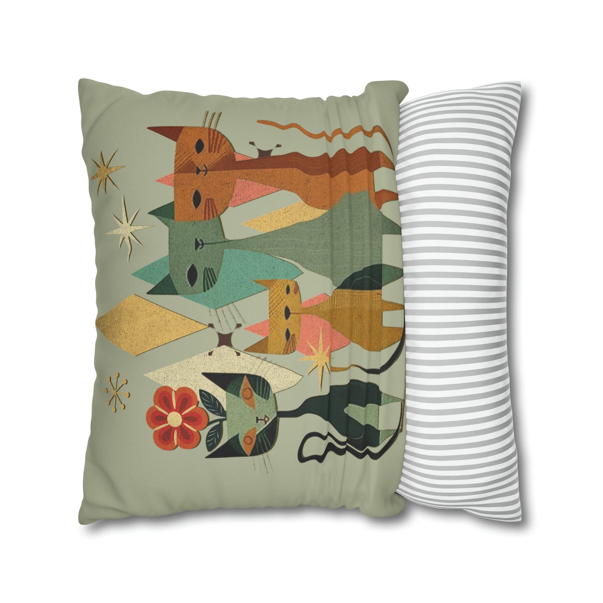 Mid-Century Modern Decorative Cat Pillow Cover - Chic Home Decor Gift