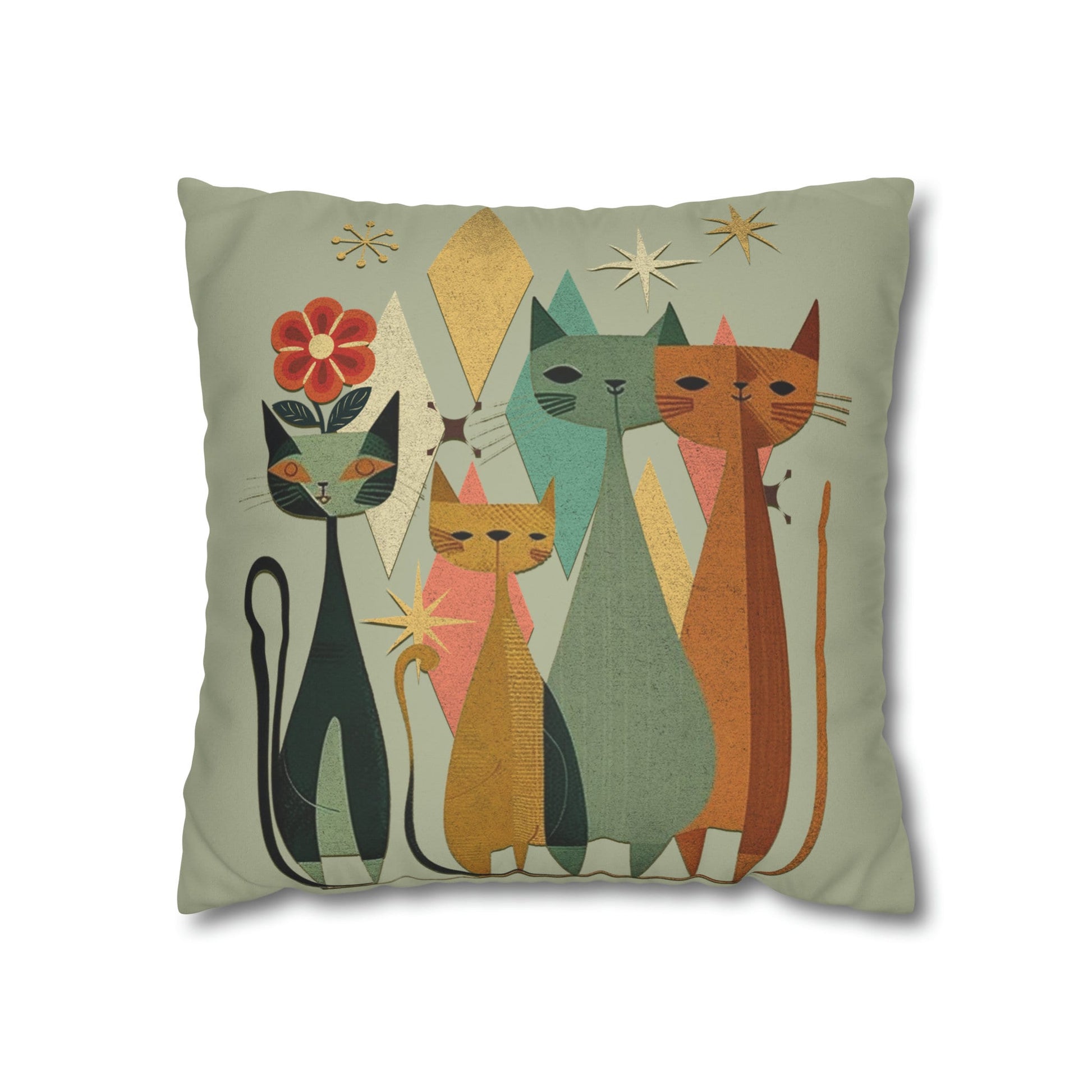 Mid-Century Modern Decorative Cat Pillow Cover - Chic Home Decor Gift