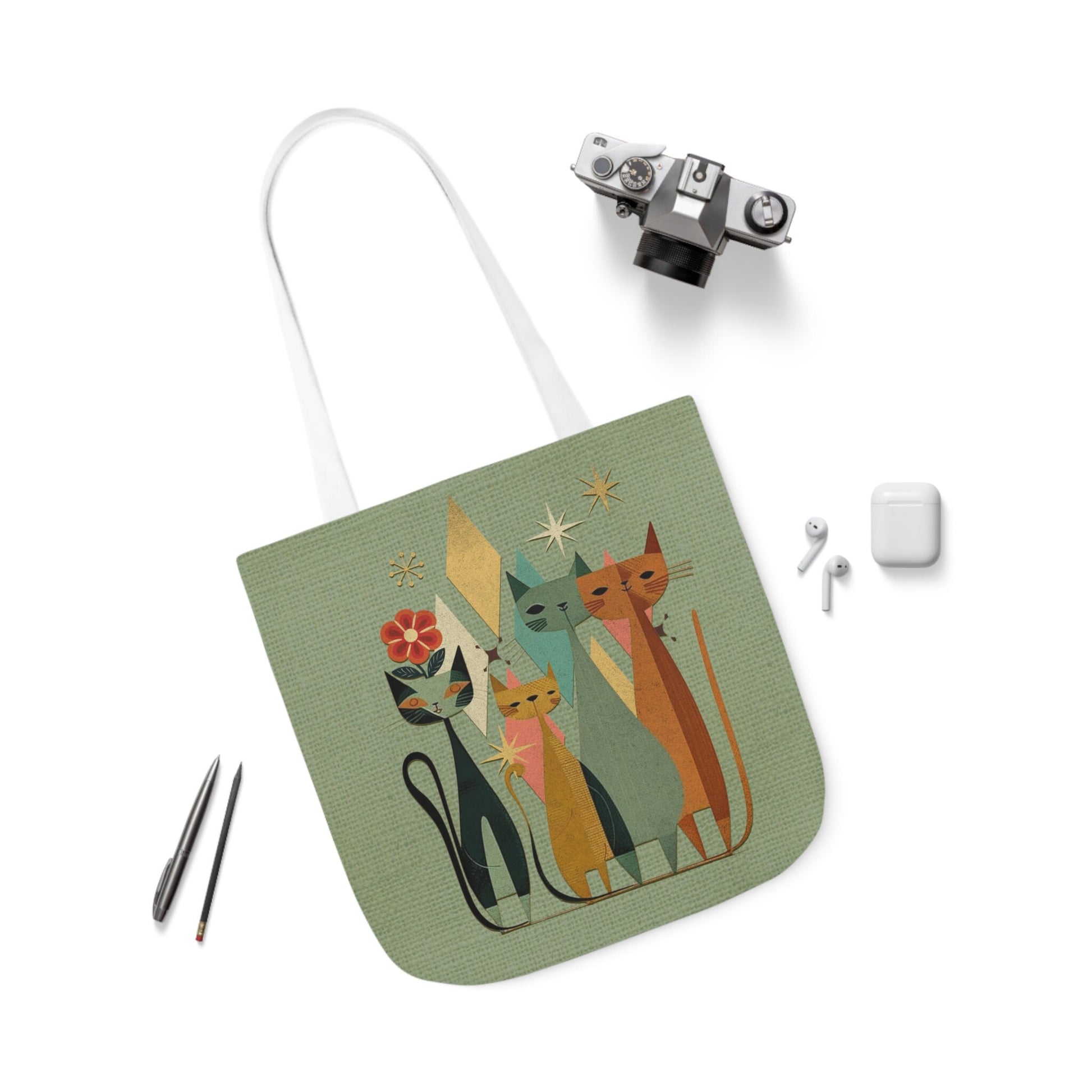 Cat Tote Bag, Retro Cat Bag, Retro Tote Bag, Retro Cat Tote Bag, Mid-Century Cat Tote Bag, Host Gift, Gift giving idea, gift giving ideas, thoughtful gift idea