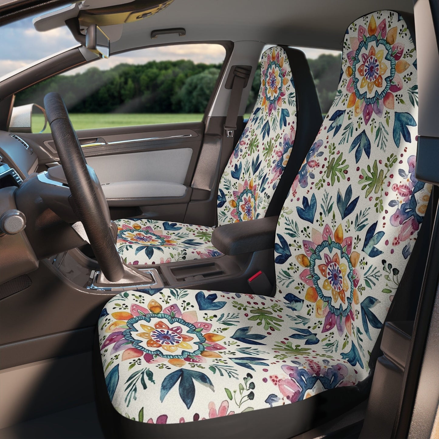 Boho Car Seat Covers, Floral Polyester Design for Stylish Protection