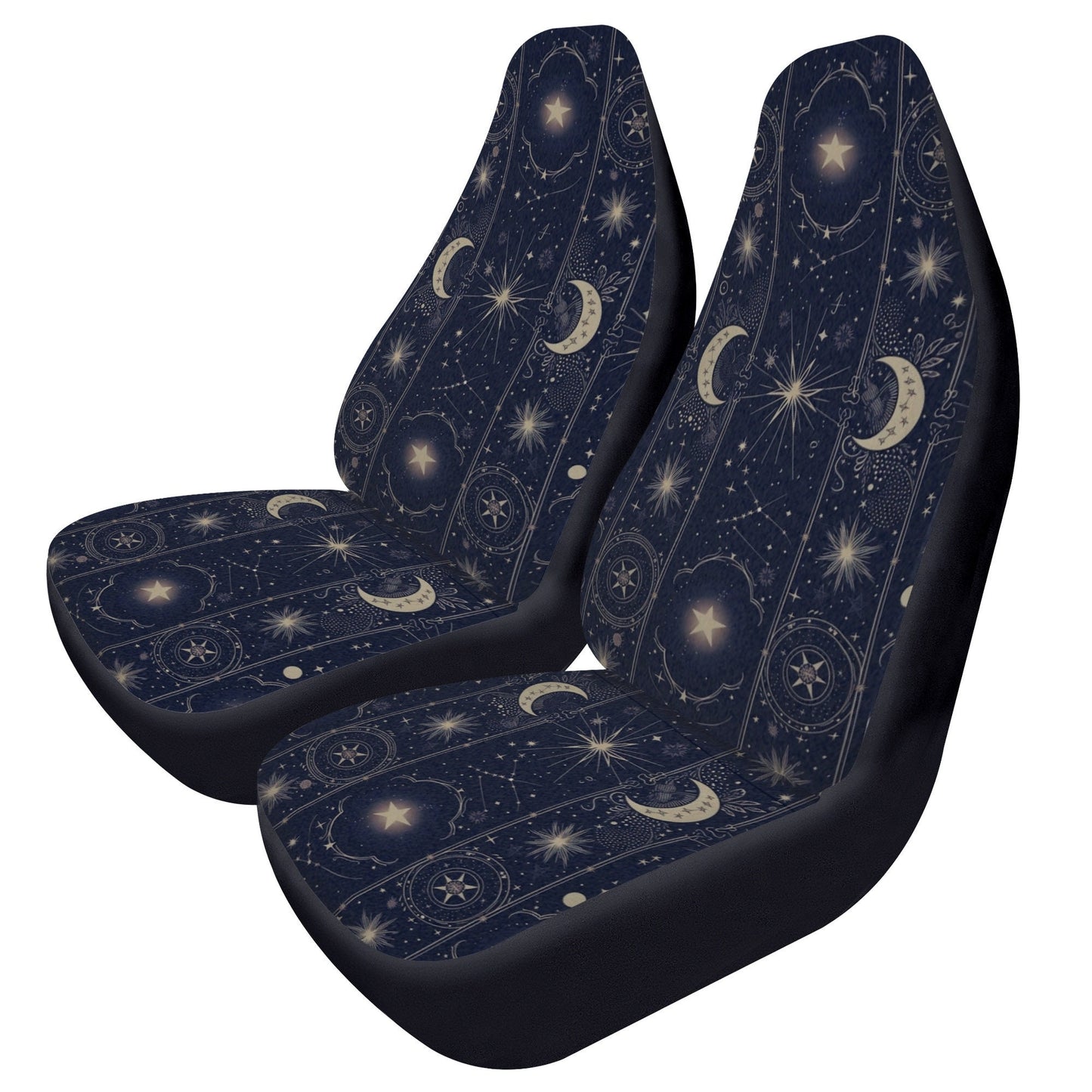 Celestial Moon Car Seat Cover: Blue & Gold Cosmic Protection