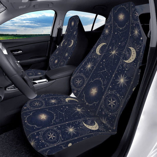 Celestial Moon Car Seat Cover: Blue & Gold Cosmic Protection