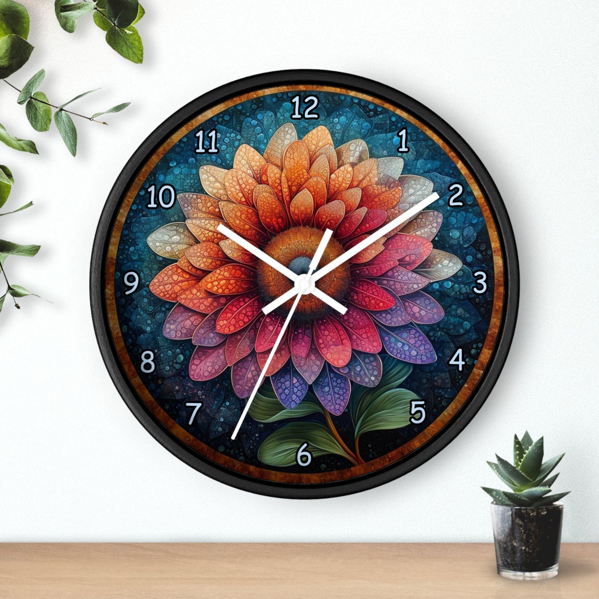 Wooden Mandala Flower Wall Clock with Numbers - Unique and Pretty Gift Idea