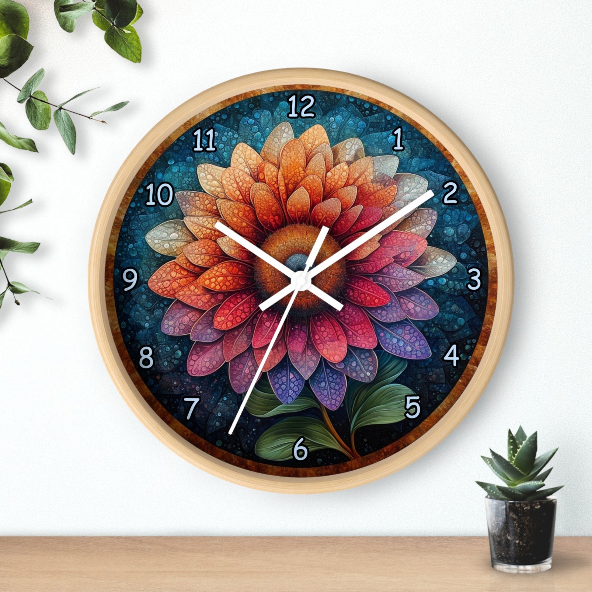 Wooden Mandala Flower Wall Clock with Numbers - Unique and Pretty Gift Idea