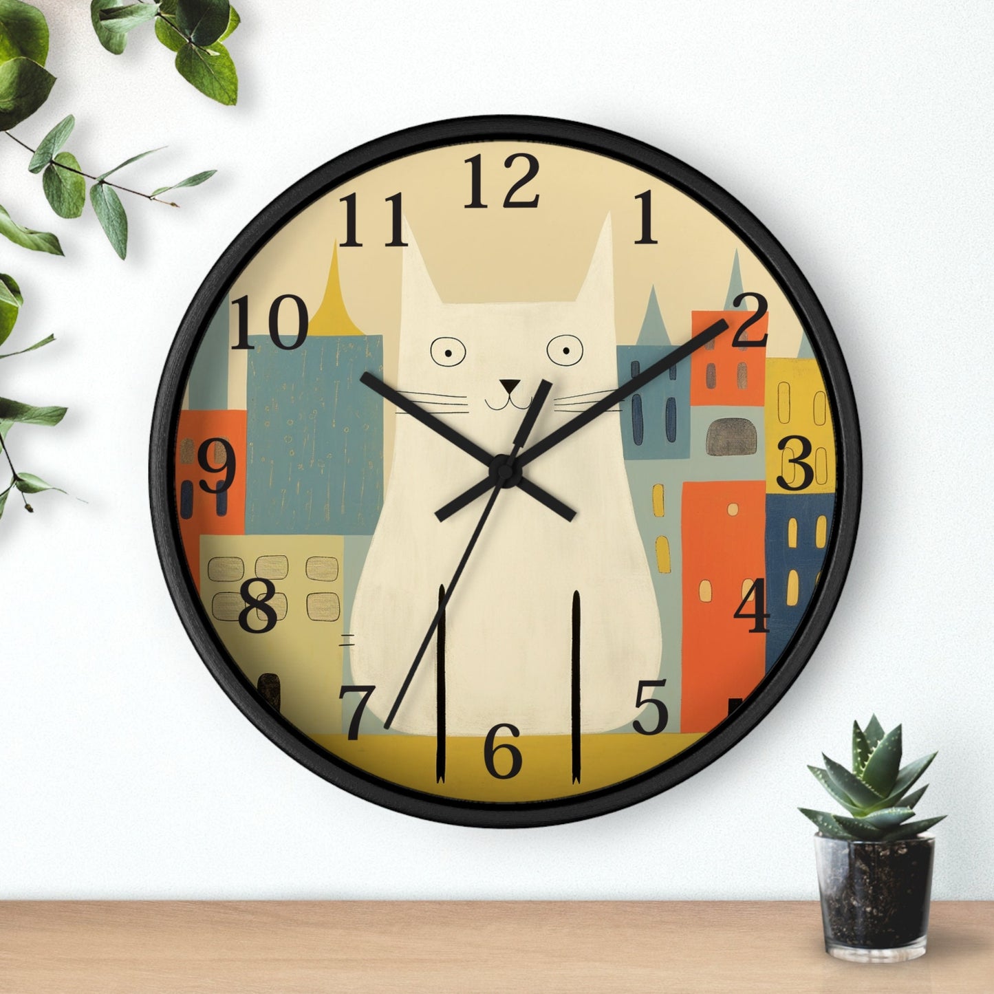 Retro Cat Wall Clock: Modern Wooden Home Decor