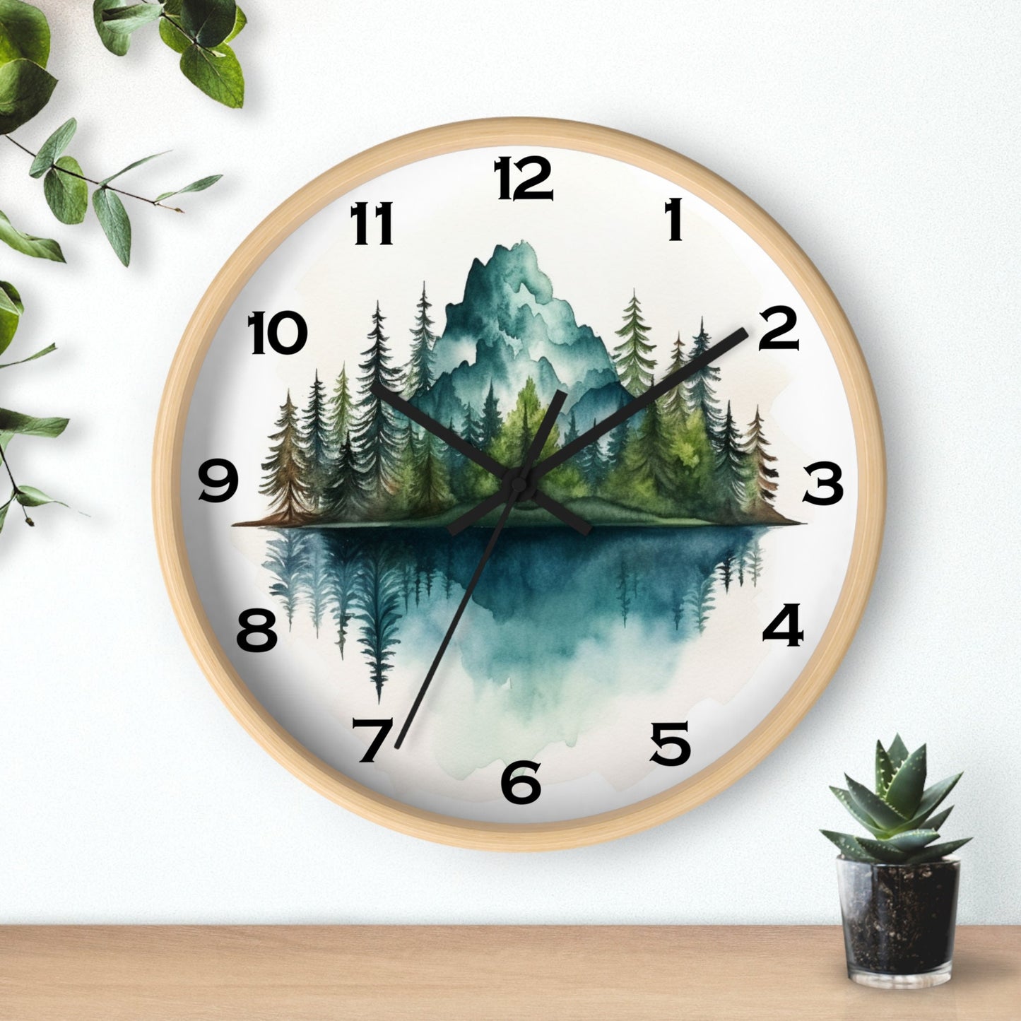 Rustic Pine Tree Mountain Wall Clock: Nature-Inspired Home Decor Gift for Outdoor Enthusiasts