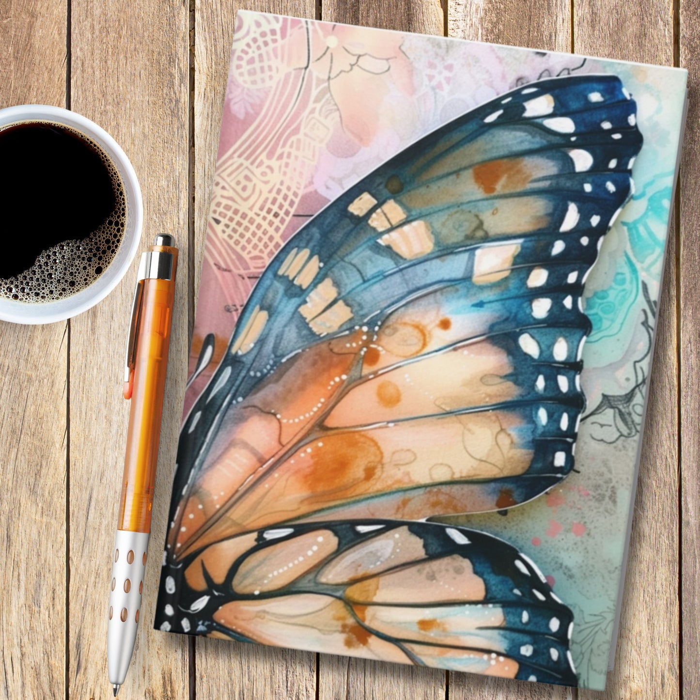 Butterfly Wing Journal, Customizable Blue Notebook with Inspirational Design