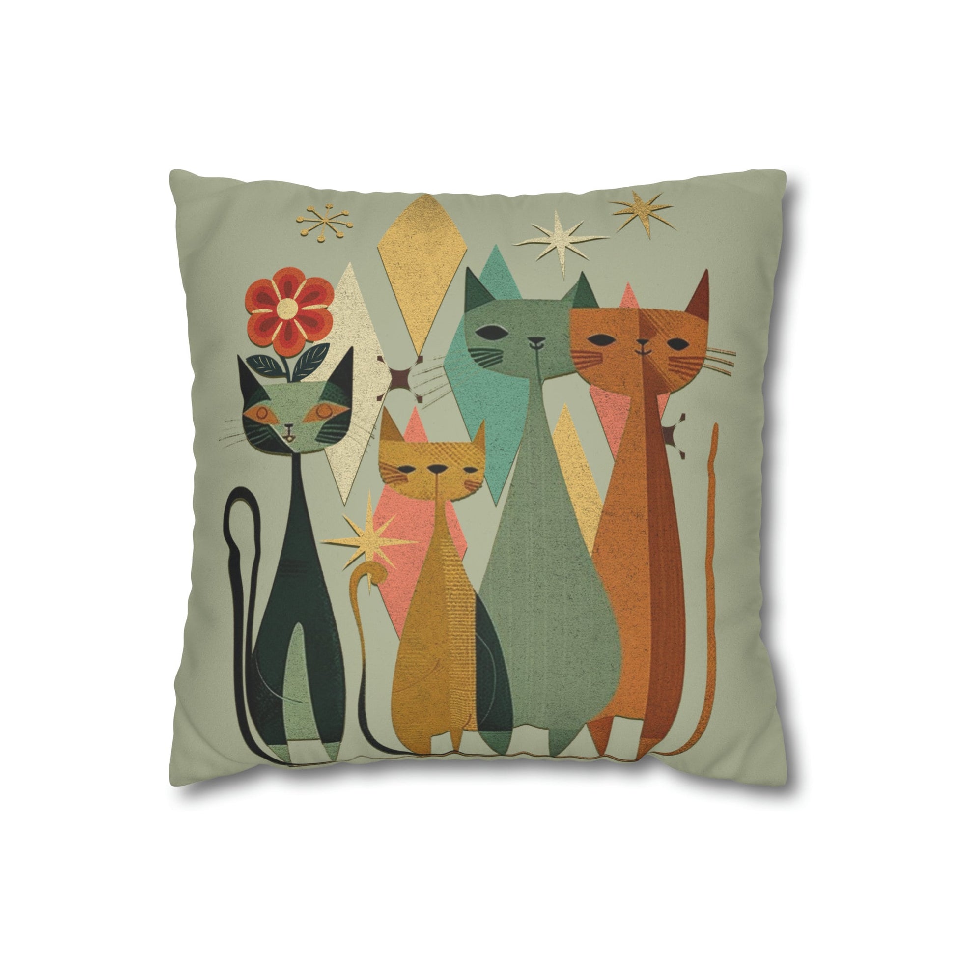 Mid-Century Pillow, Cat Pillow Case, Cat Throw Pillow, Gift Giving Idea, Thoughtful Gift Idea, Retro Home Decor
