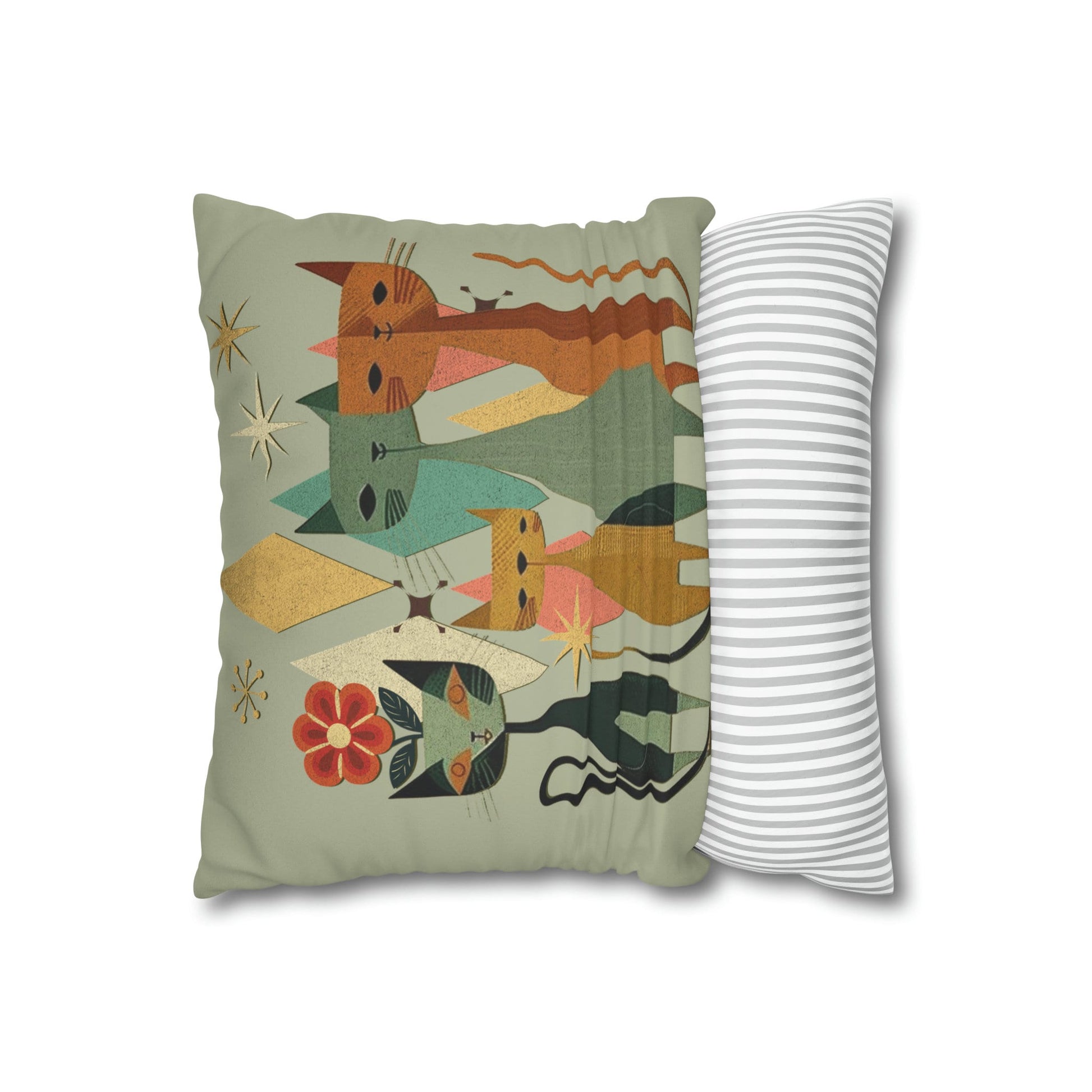 Mid-Century Modern Decorative Cat Pillow Cover - Chic Home Decor Gift