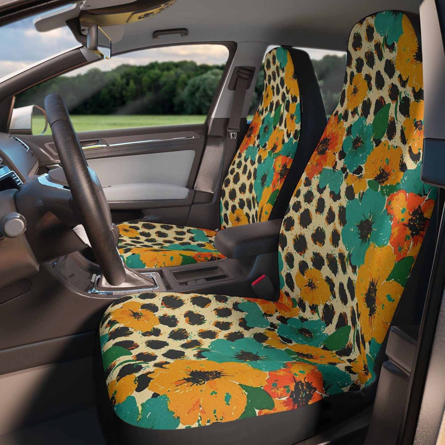 Leopard Floral Car Seat Covers: Bold Wild Elegance Automotive Accessory