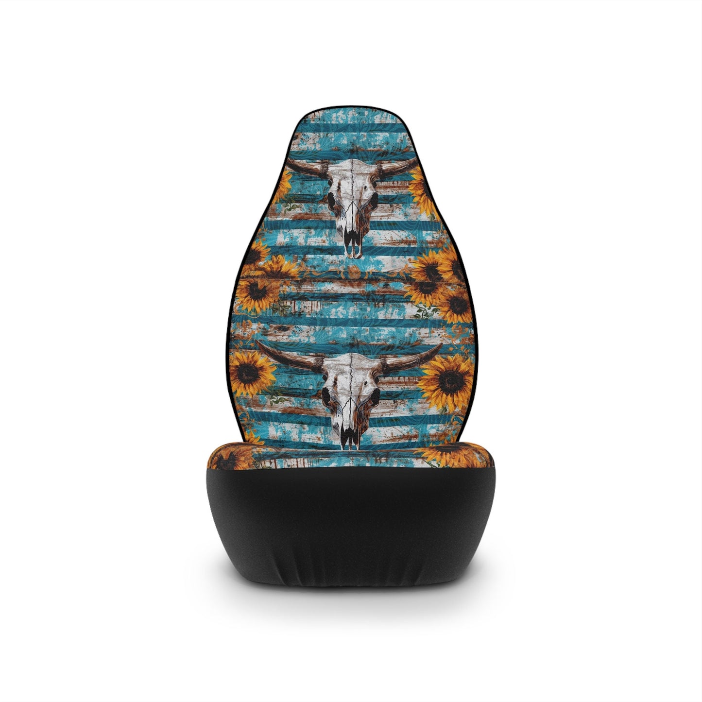 Western Skull Sunflower Car Seat Covers: Edgy Blue Auto Decor