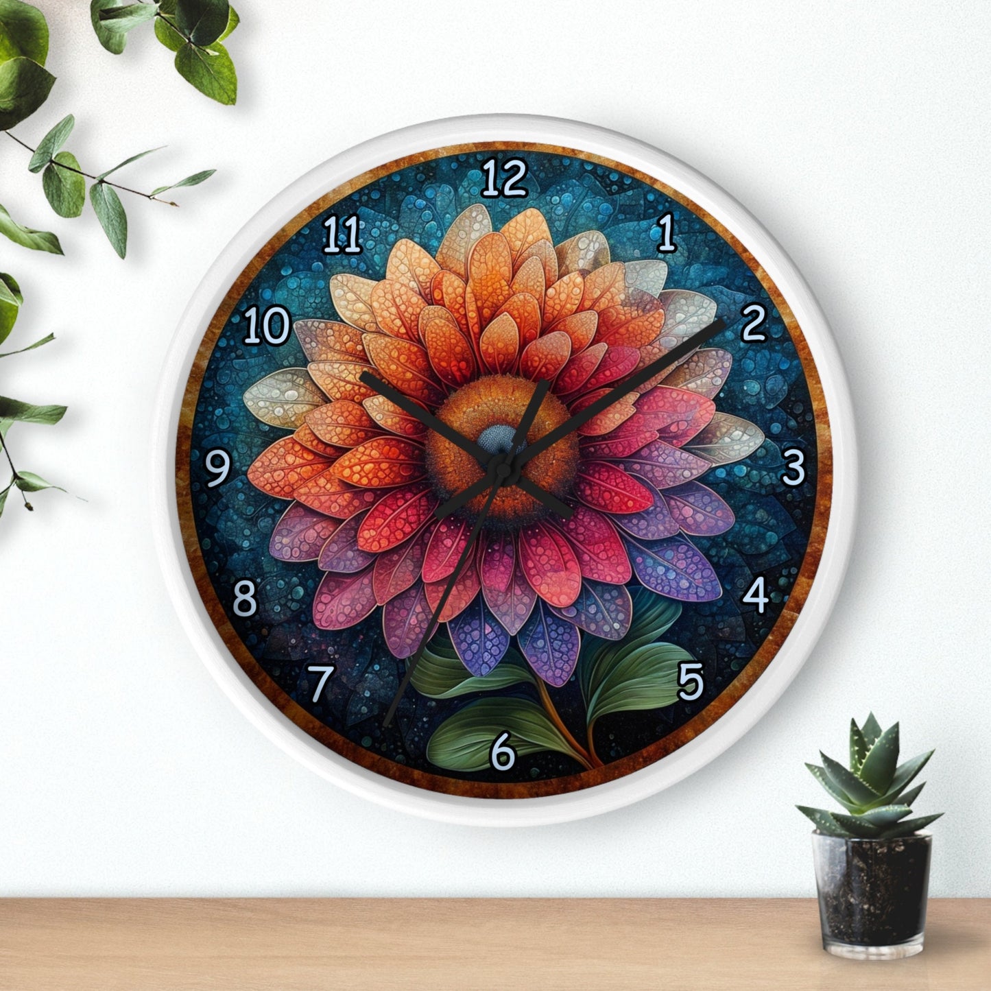 Wooden Mandala Flower Wall Clock with Numbers - Unique and Pretty Gift Idea