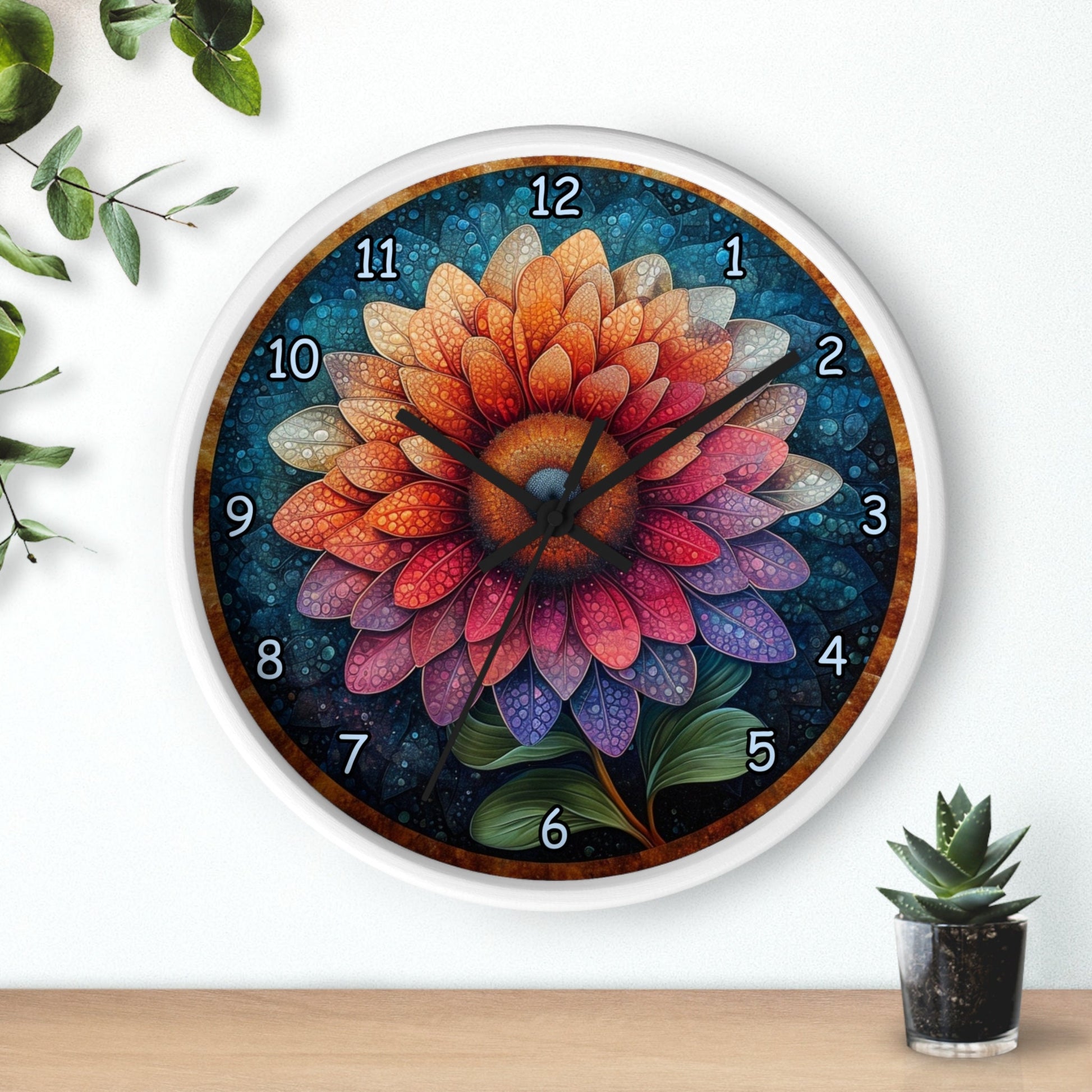 Wooden Mandala Flower Wall Clock with Numbers - Unique and Pretty Gift Idea