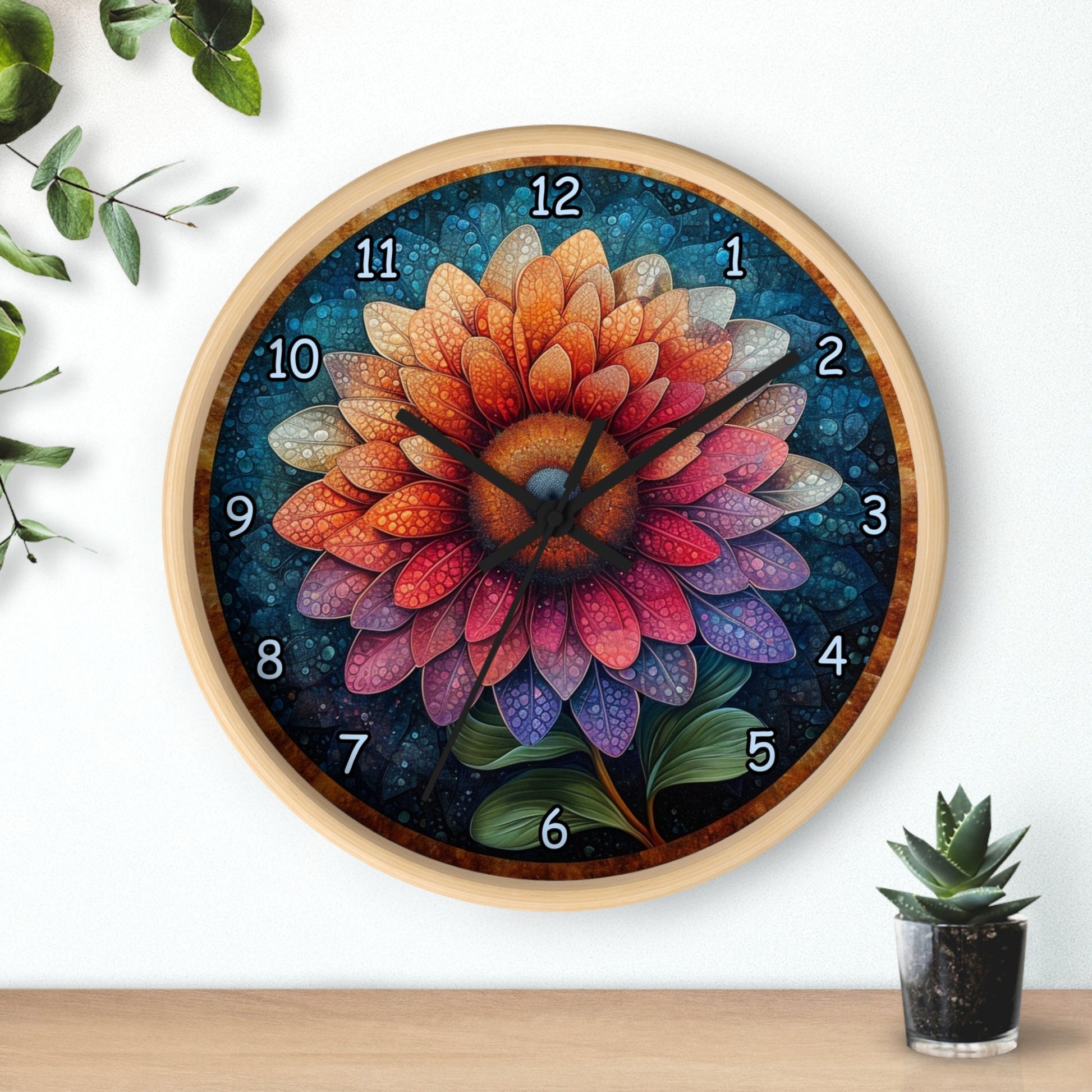 Wooden Mandala Flower Wall Clock with Numbers - Unique and Pretty Gift Idea