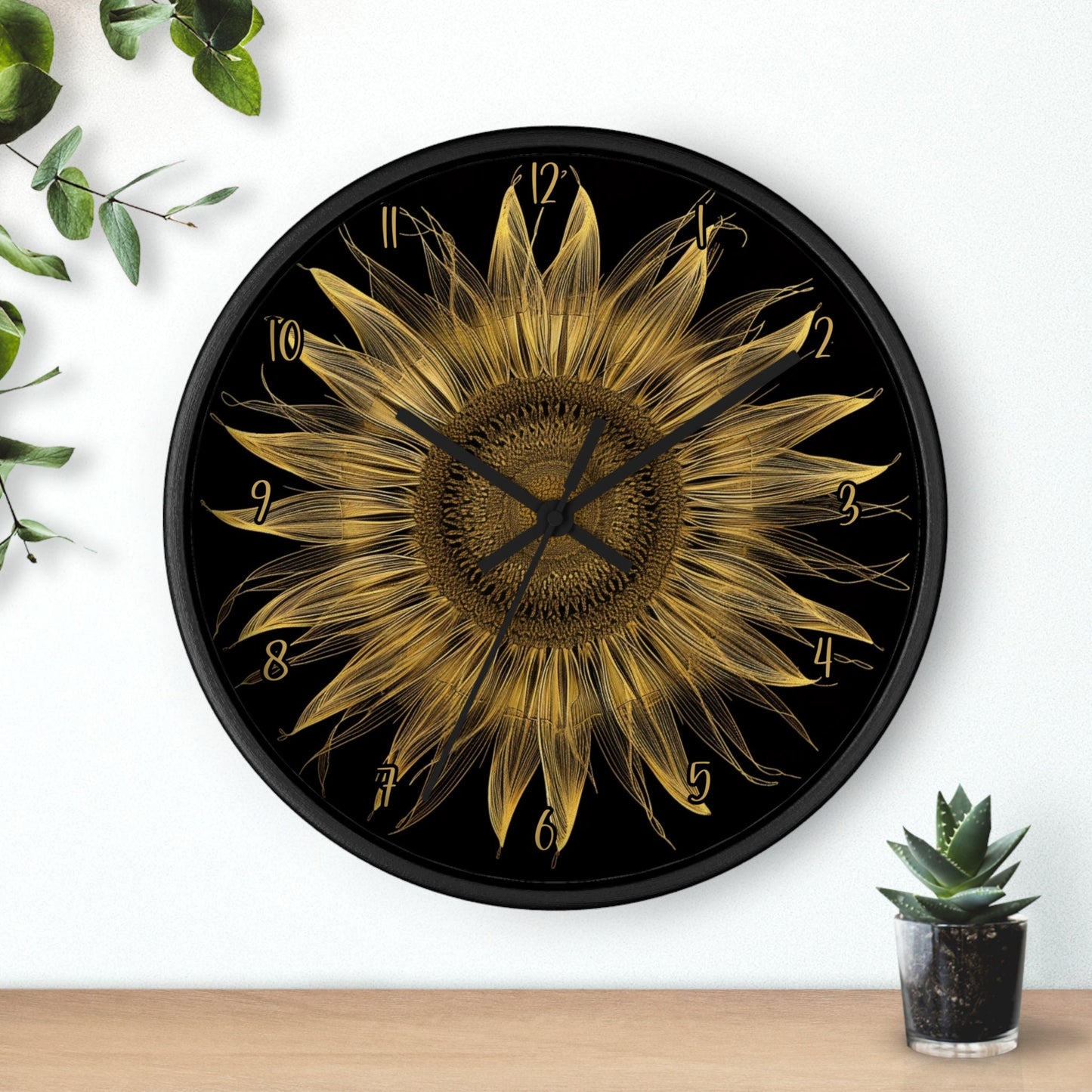 Sunflower Wall Clock: Silent Wooden Frame, Floral Home Decor