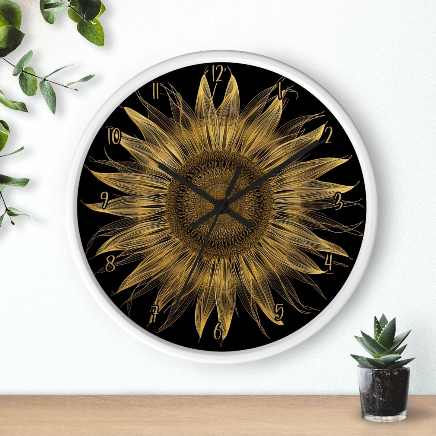 Sunflower Wall Clock: Silent Wooden Frame, Floral Home Decor