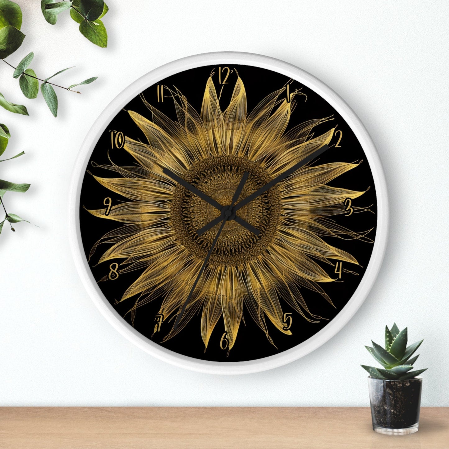 Sunflower Wall Clock: Silent Wooden Frame, Floral Home Decor