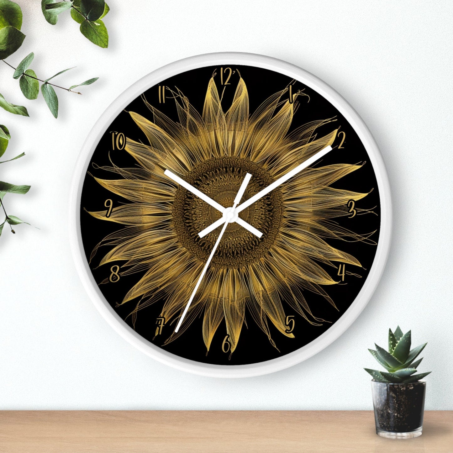 Sunflower Wall Clock: Silent Wooden Frame, Floral Home Decor