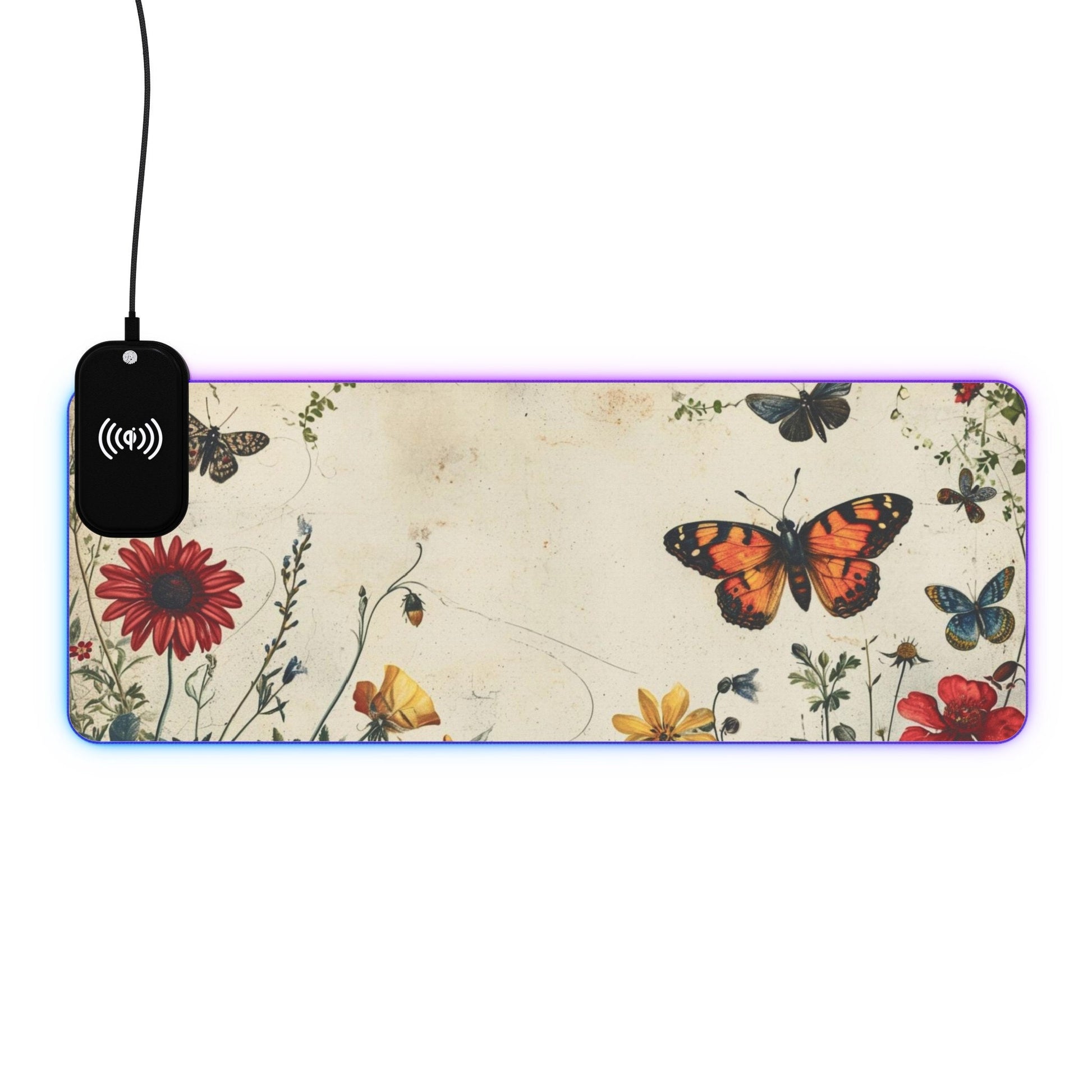 Colorful Butterfly LED Mouse with Wireless Charging for Gaming and Desk Use