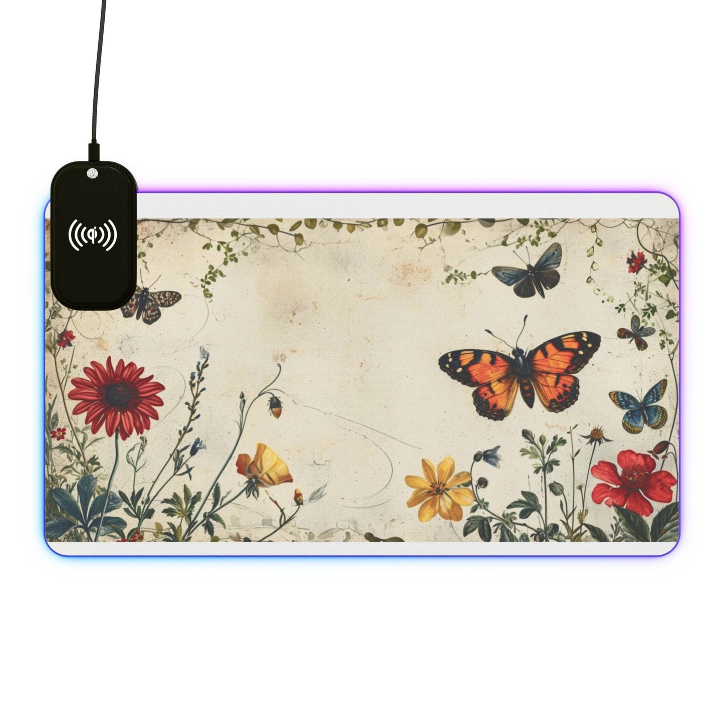Colorful Butterfly LED Mouse with Wireless Charging for Gaming and Desk Use