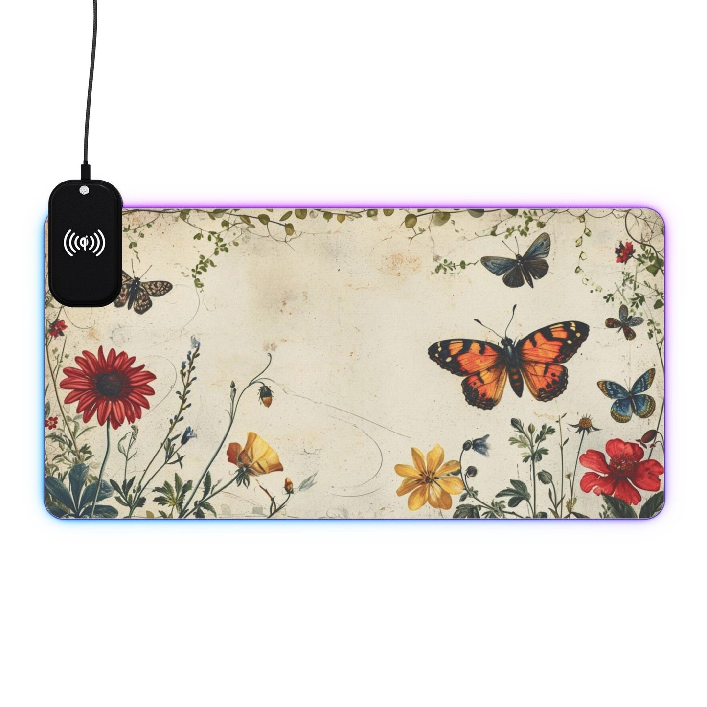Colorful Butterfly LED Mouse with Wireless Charging for Gaming and Desk Use